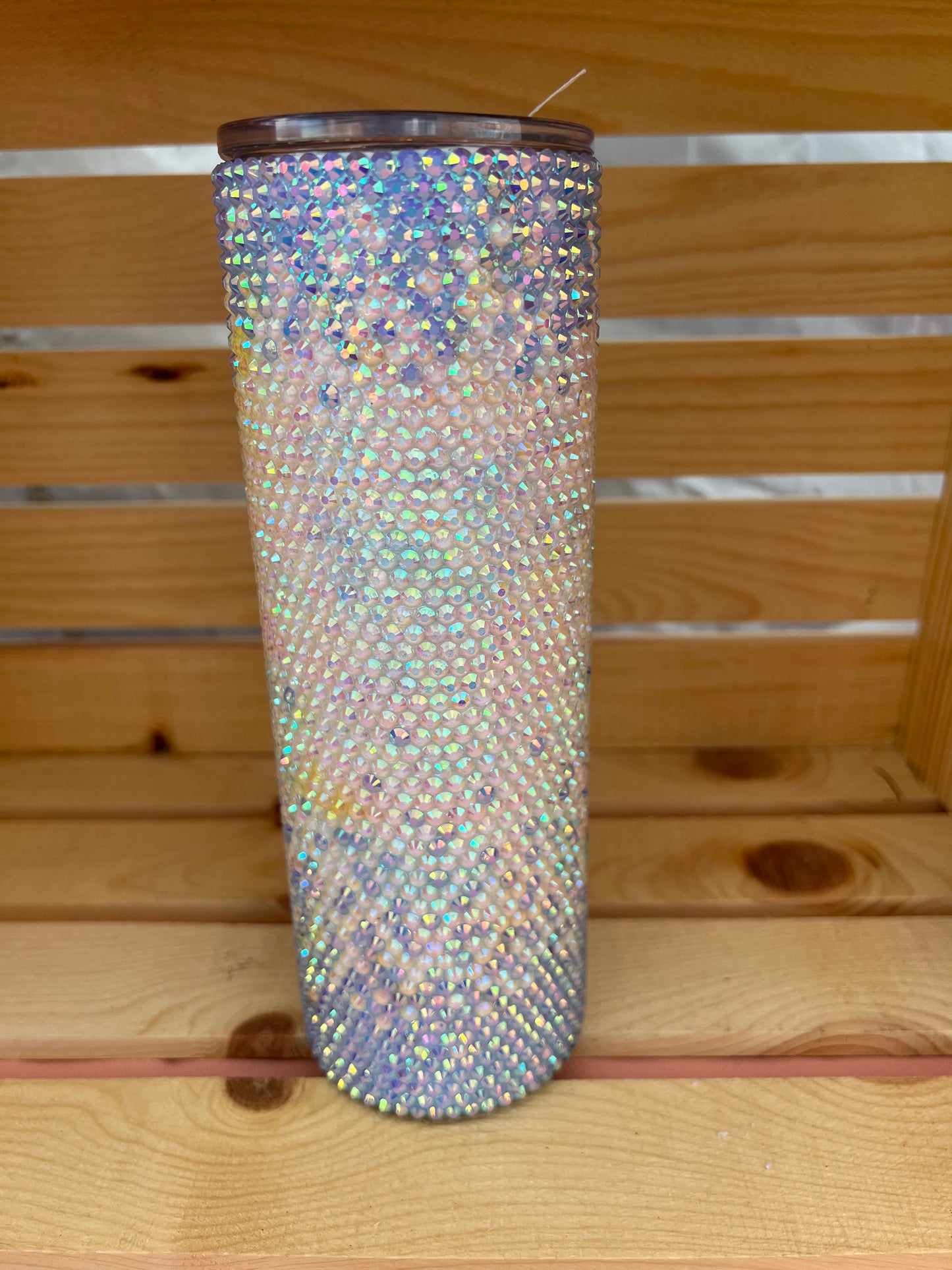 RTS. Rhinestone light blue to white trickle pattern Tumbler 30oz