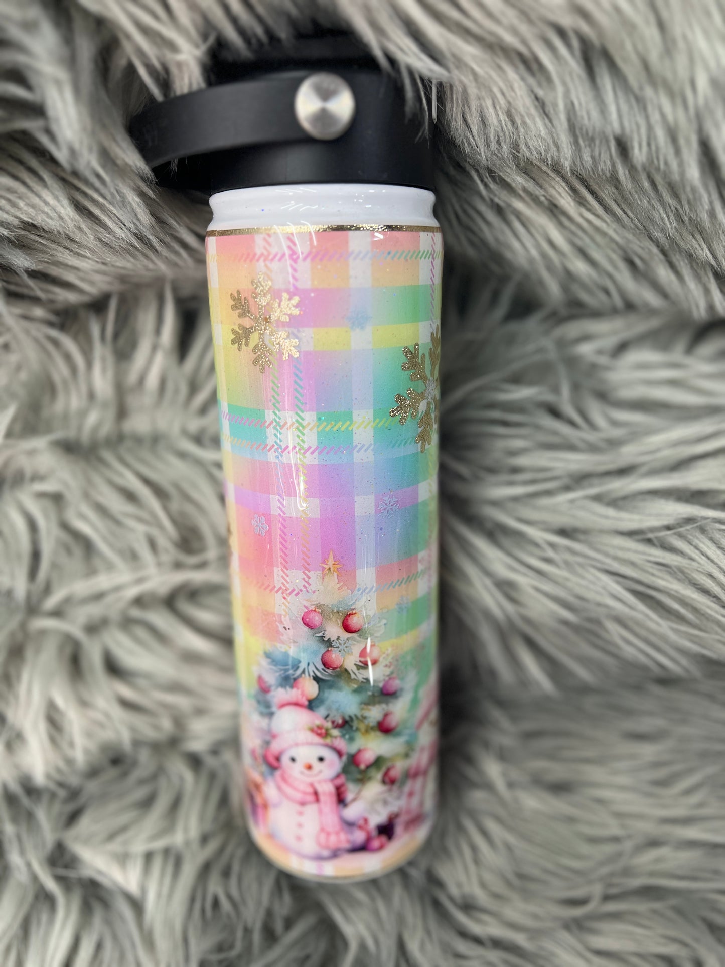 Chatty. RTS. Pastel plaid winter snowmen 25oz Hydropeak