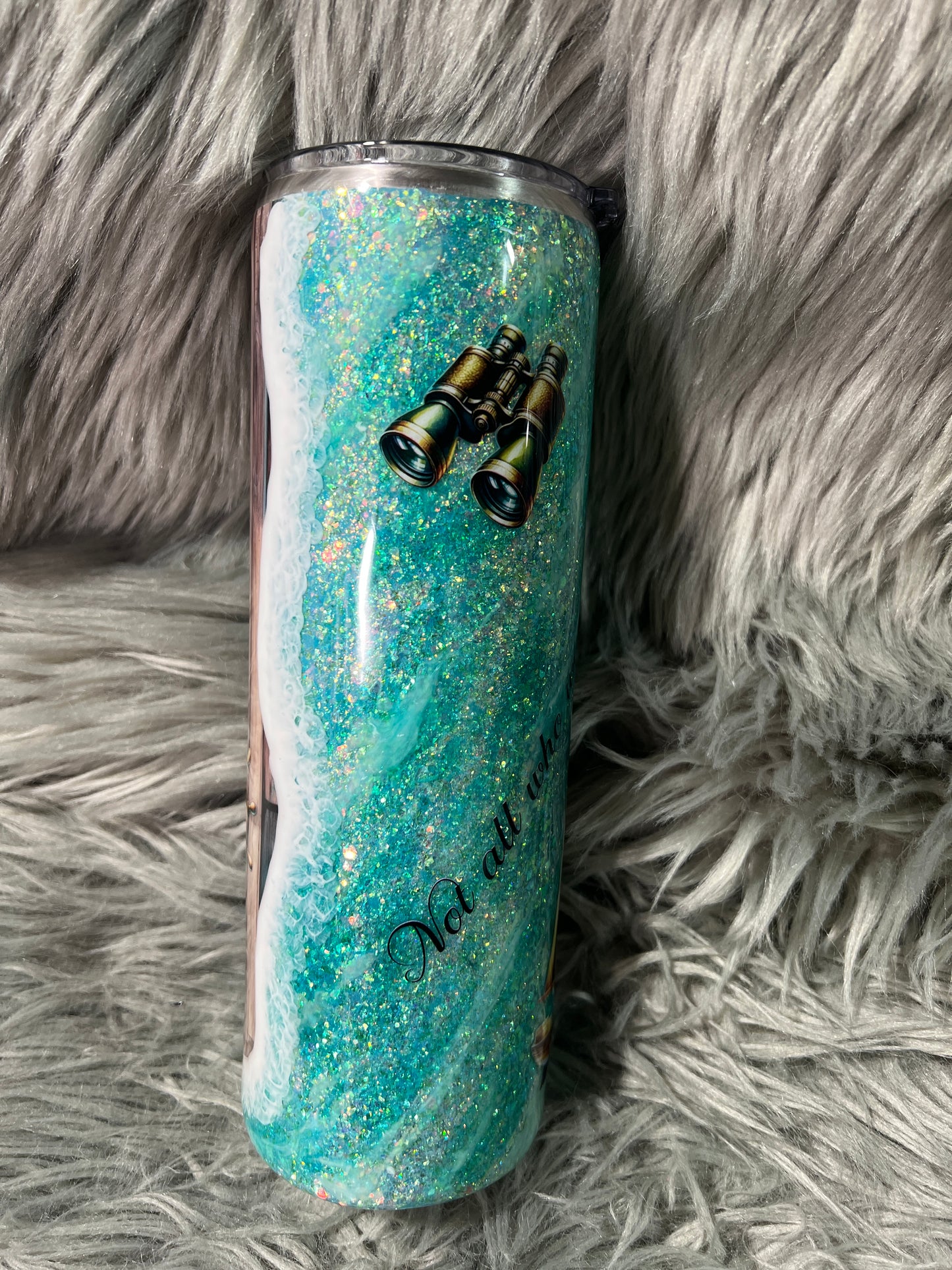 Clearnace-RTS. Not all who wonder are lost/ocean wave boat beach tumbler 30 oz