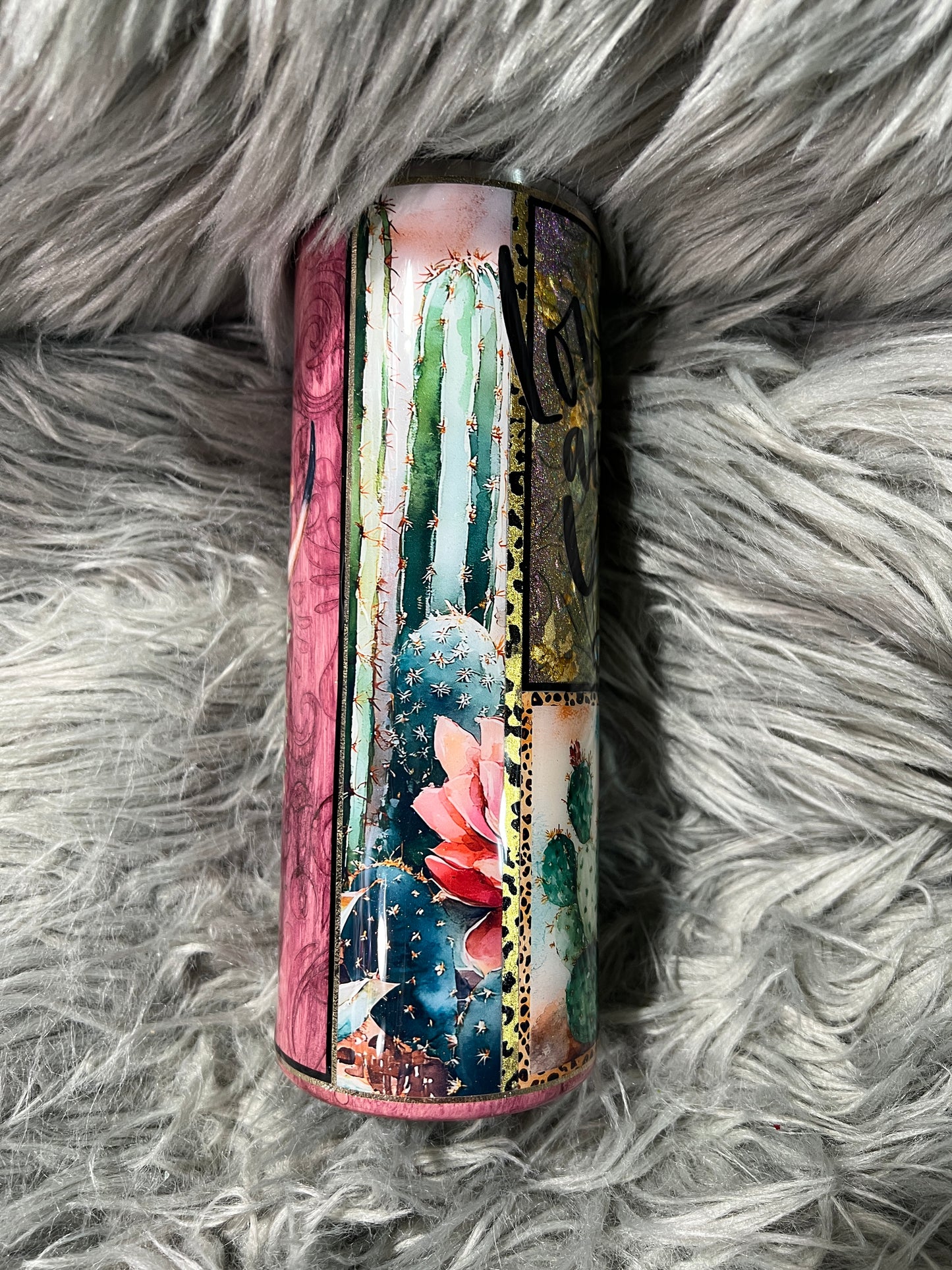 RTS. Love one another y’all western tooled leather cactus 24oz tipsy tumbler