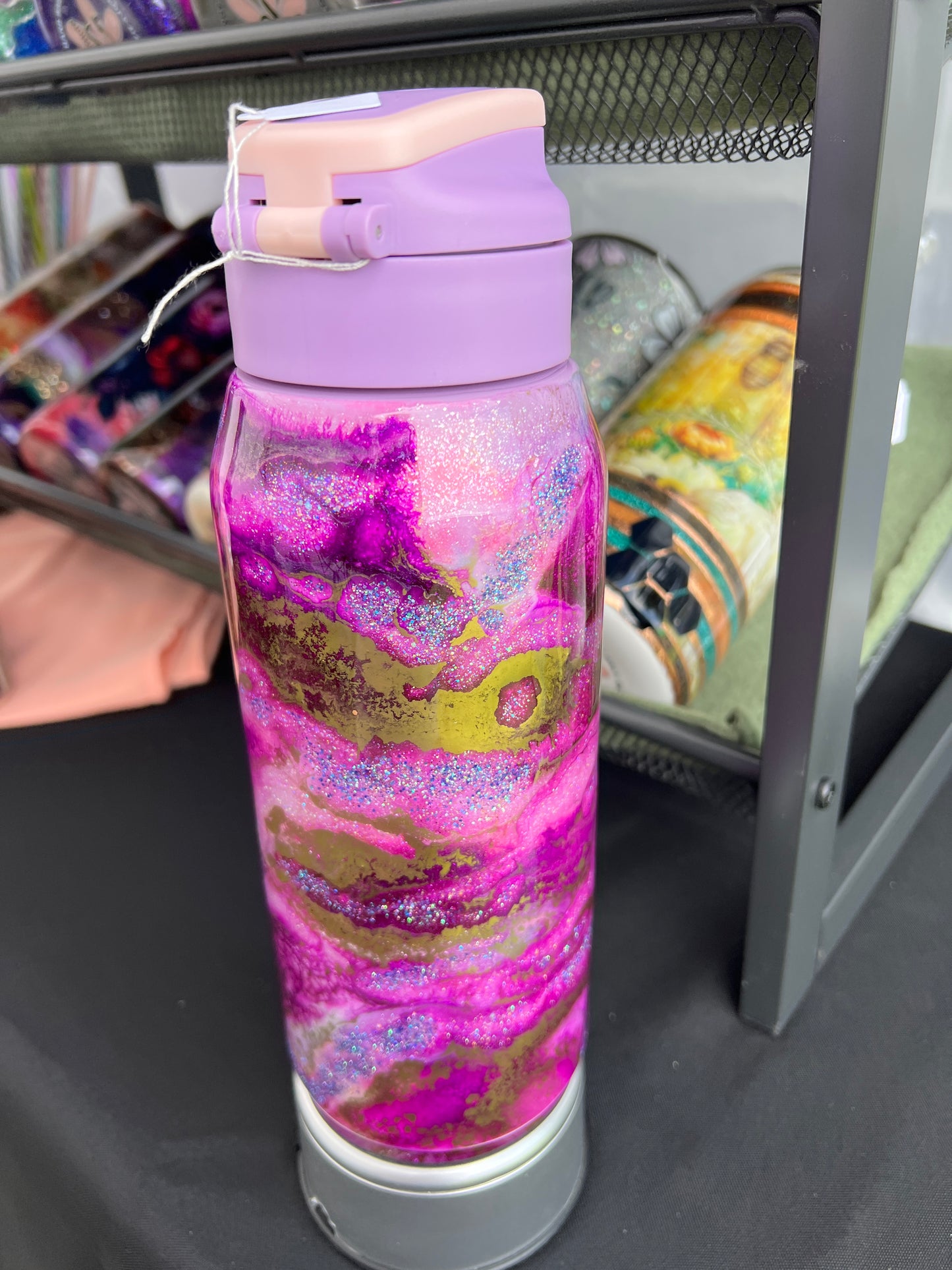 RTS - flip sip container lavender and purple Ink Swirl