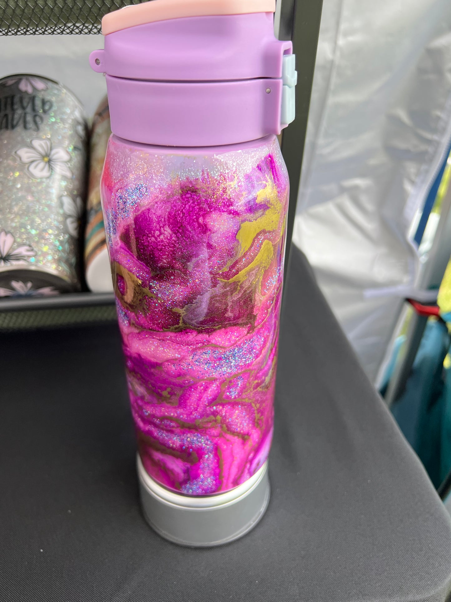 RTS - flip sip container lavender and purple Ink Swirl