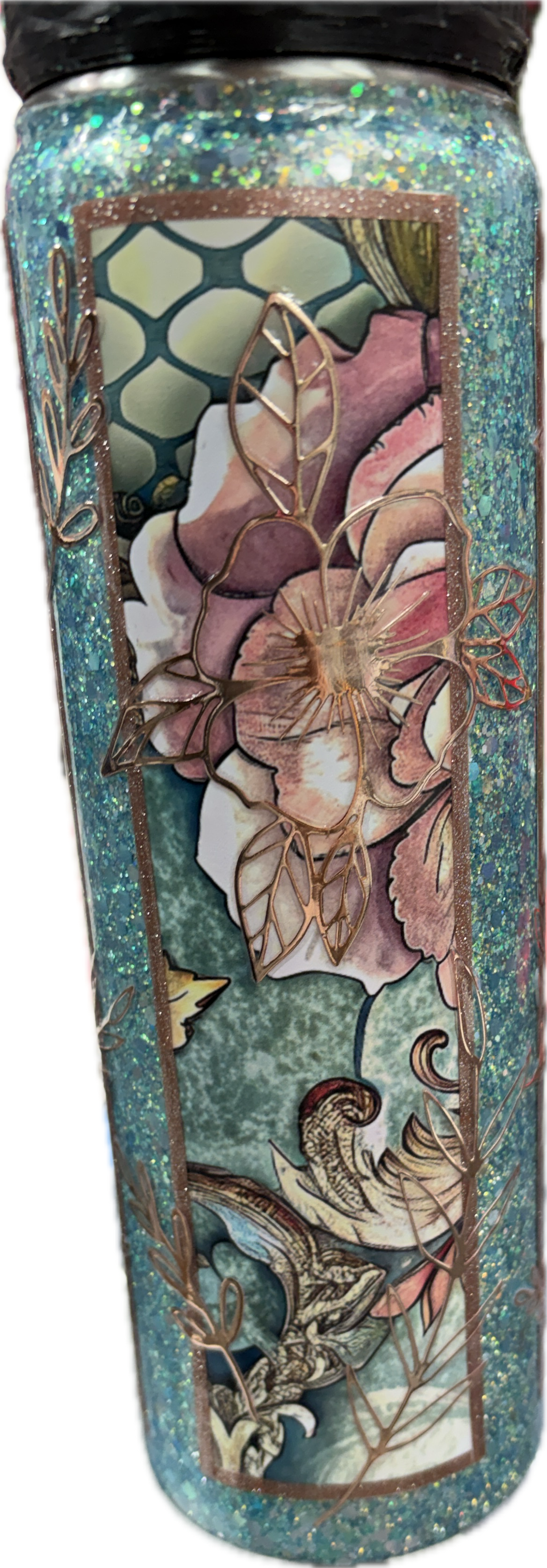 Teal blue elegant floral 25oz hydro