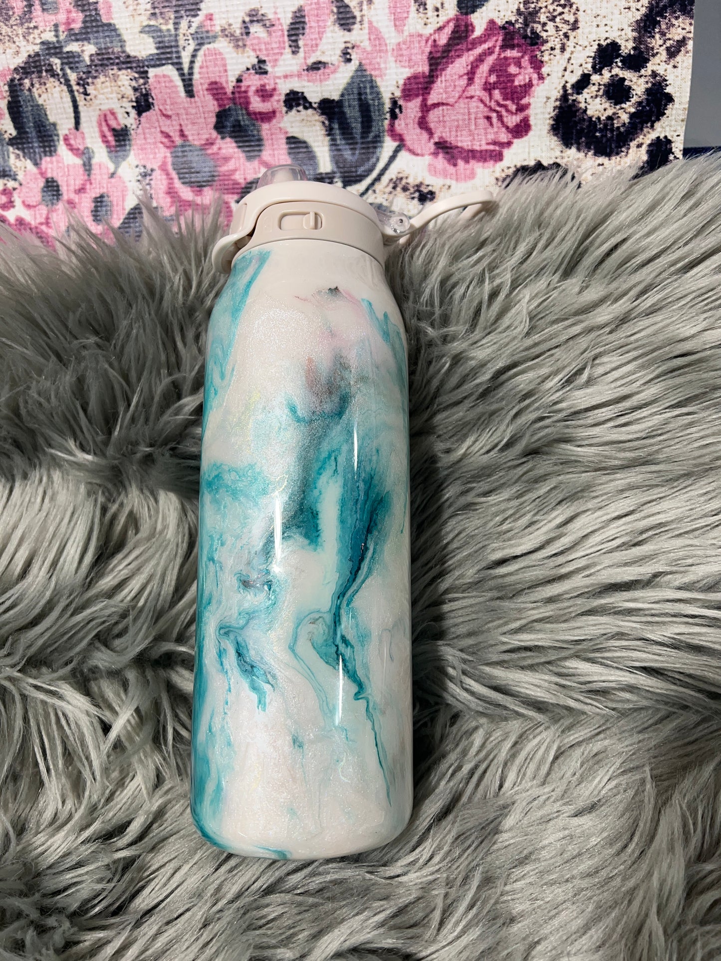 RTS. Ello 32oz Flip & Fill - Cream and teal Ink Swirl