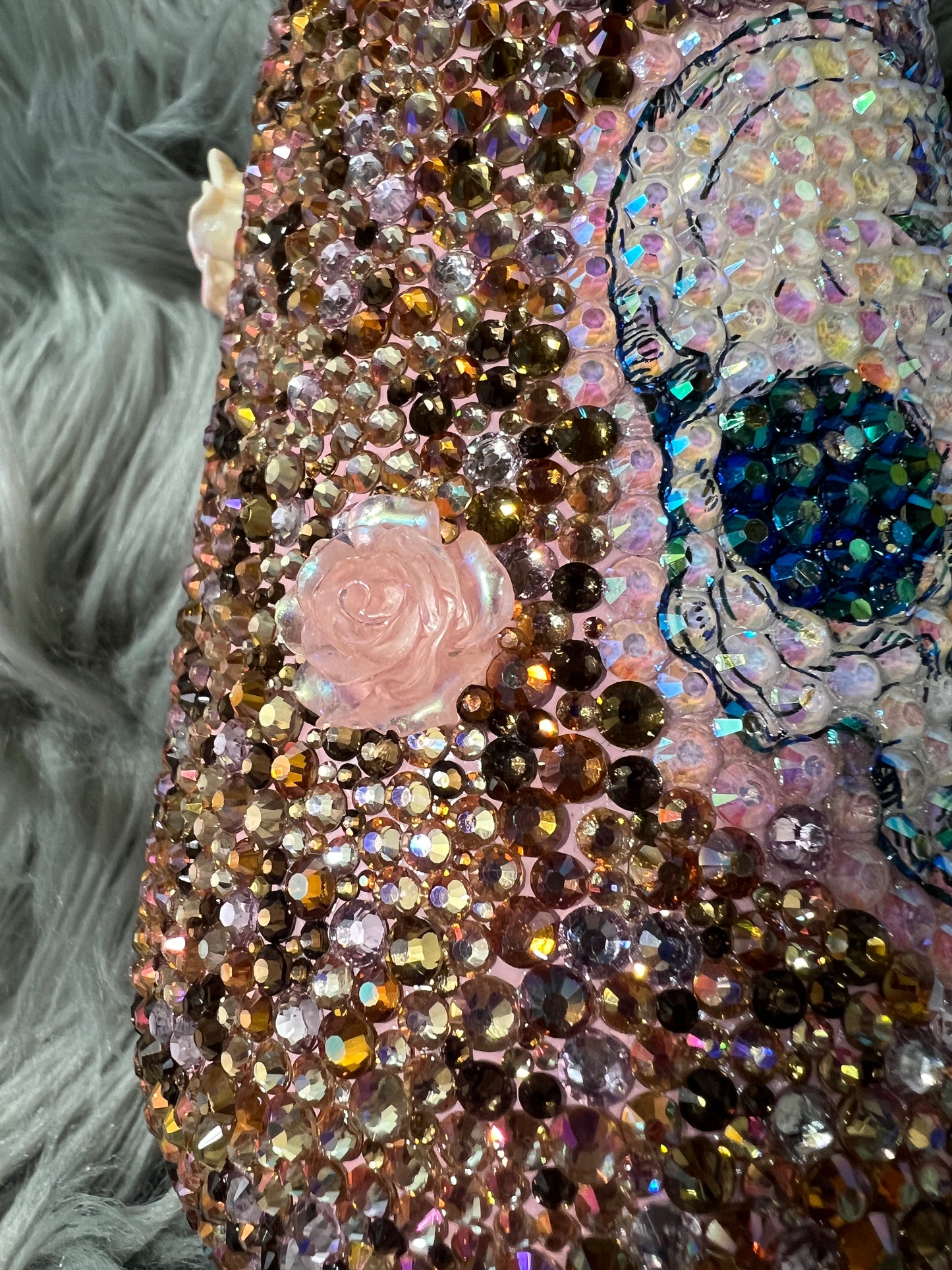 RTS. Rhinestone Skull With 3d Flowers wine tumbler 17oz