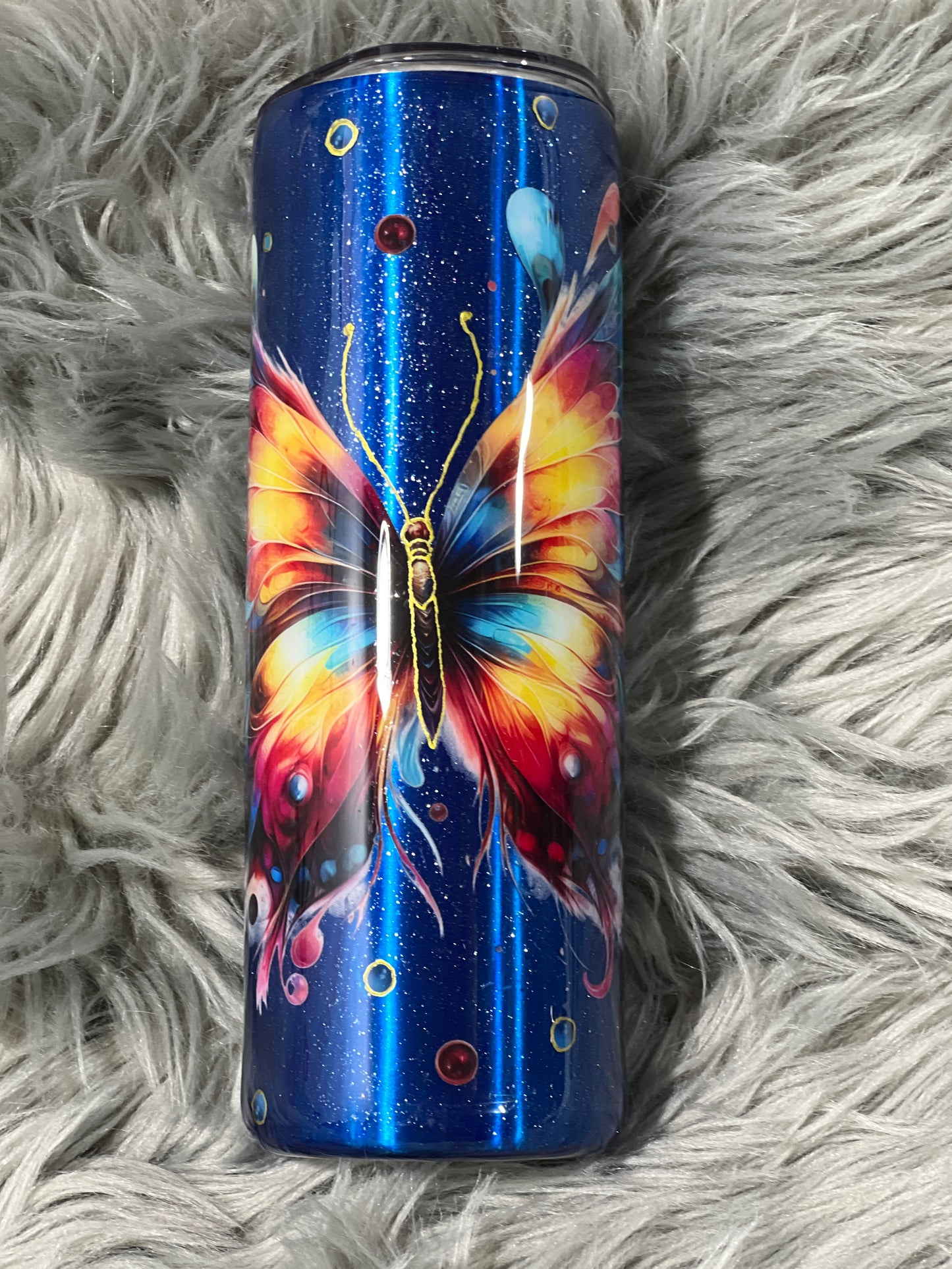 Clearance-RTS. Metallic Blue Butterfly 20oz