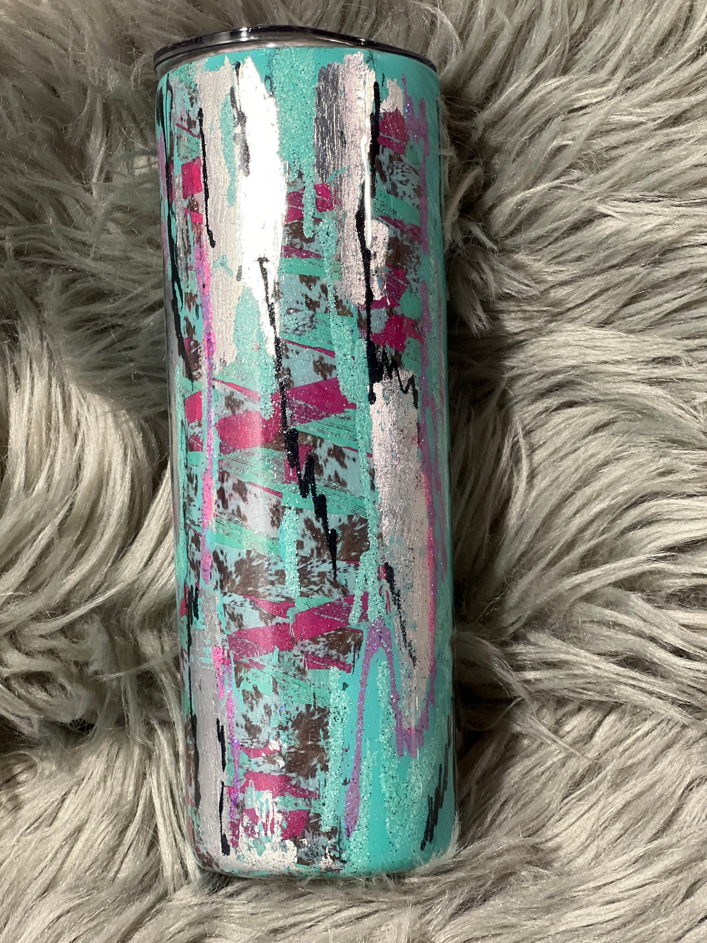 Clearance-RTS. Western Teal and Pink Bull Skull 20oz
