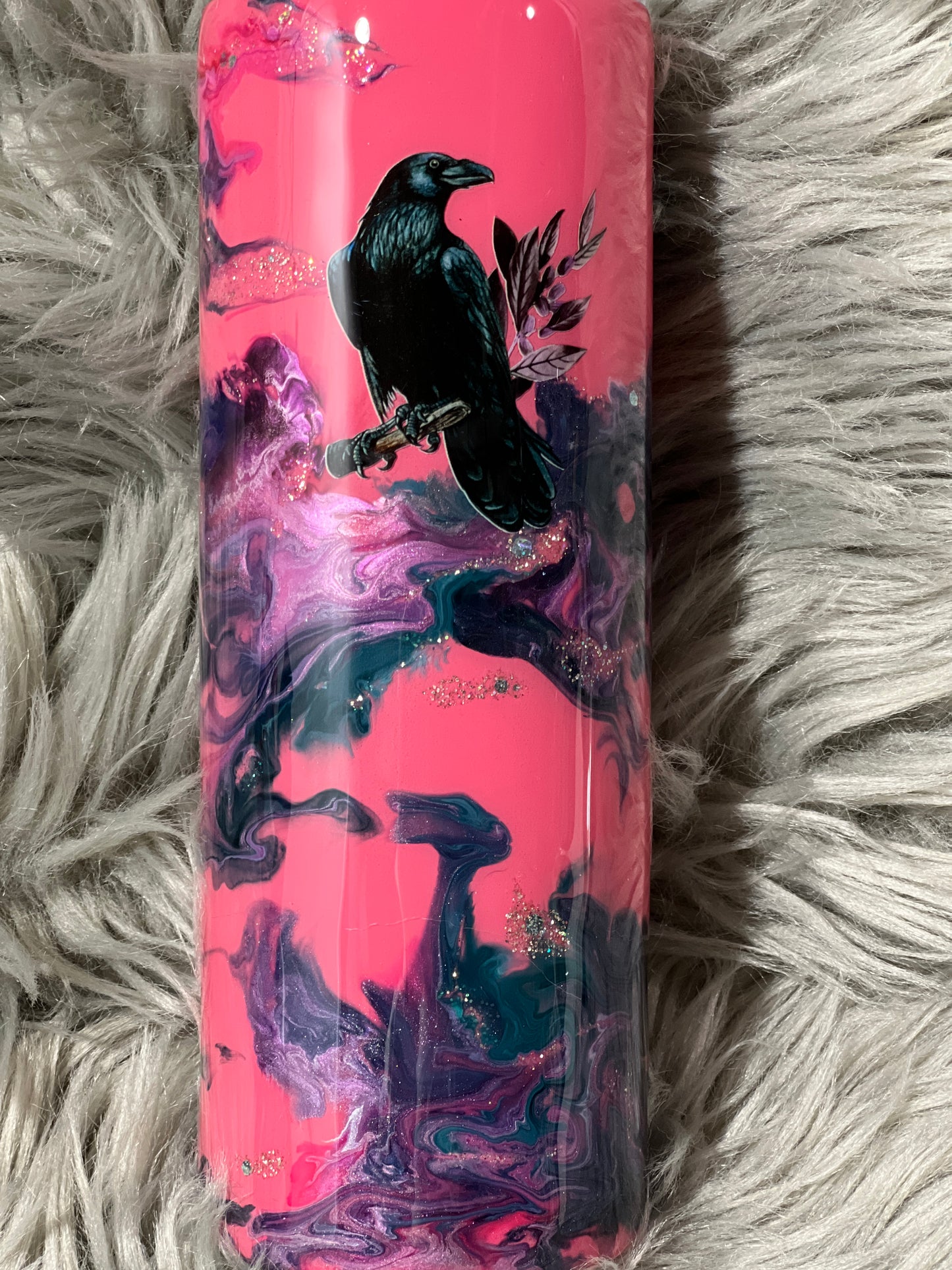 clearance-RTS. Skull and Crows Pink Ink Swirl 20oz