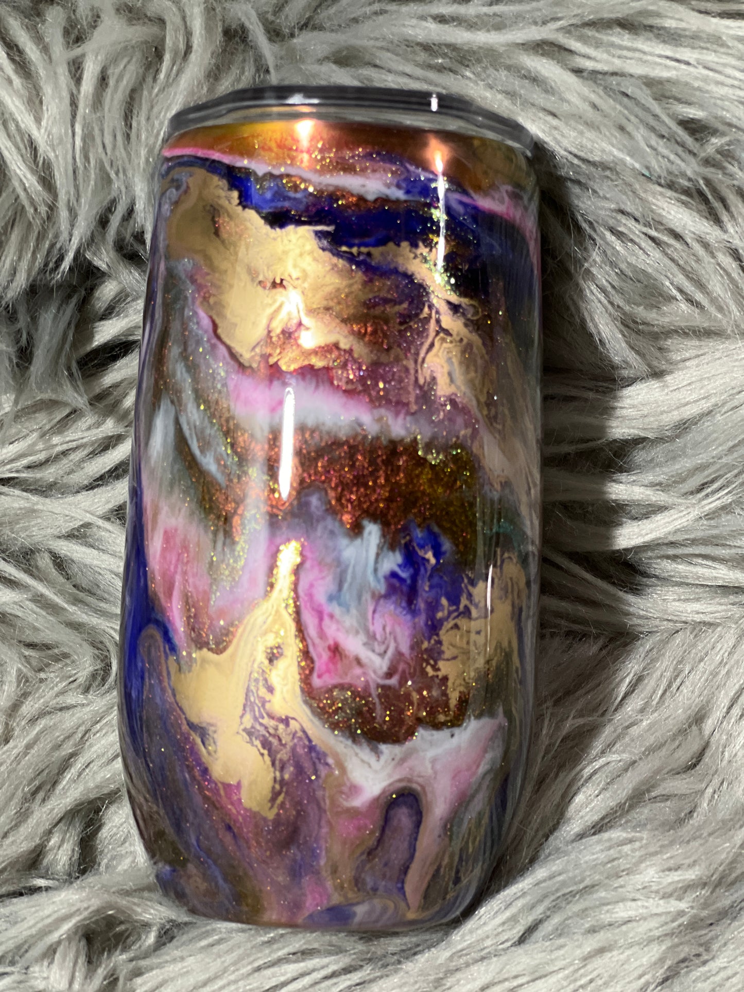 Clearance-RTS. Gold Base pink and purple Ink Swirl 15oz wine