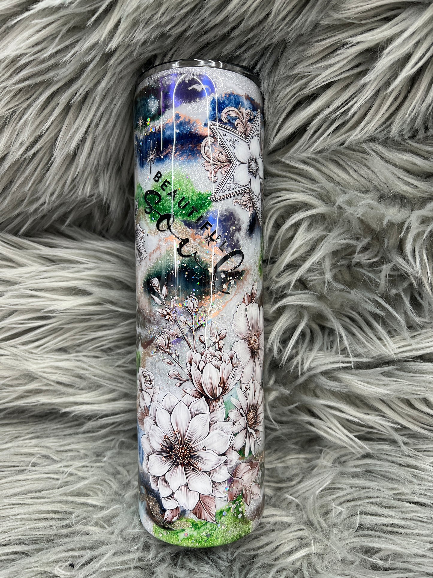 RTS. Beautiful soul, floral, with glitter base ink drop 35oz.