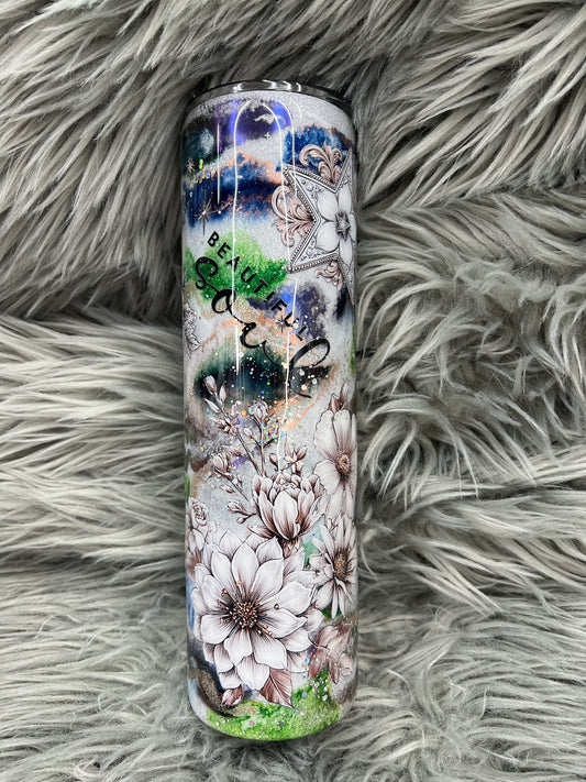 RTS. Beautiful soul, floral, with glitter base ink drop 35oz.