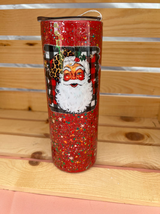RTS.  Santa Red Glitter Merry & Bright Santa 20oz