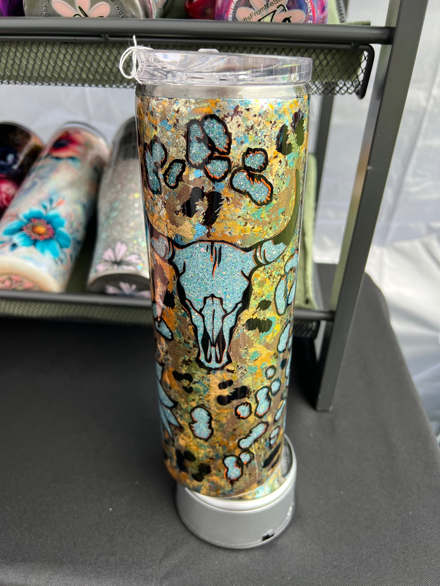 RTS.  Peekaboo Bull Skull sunflower 30oz tumbler