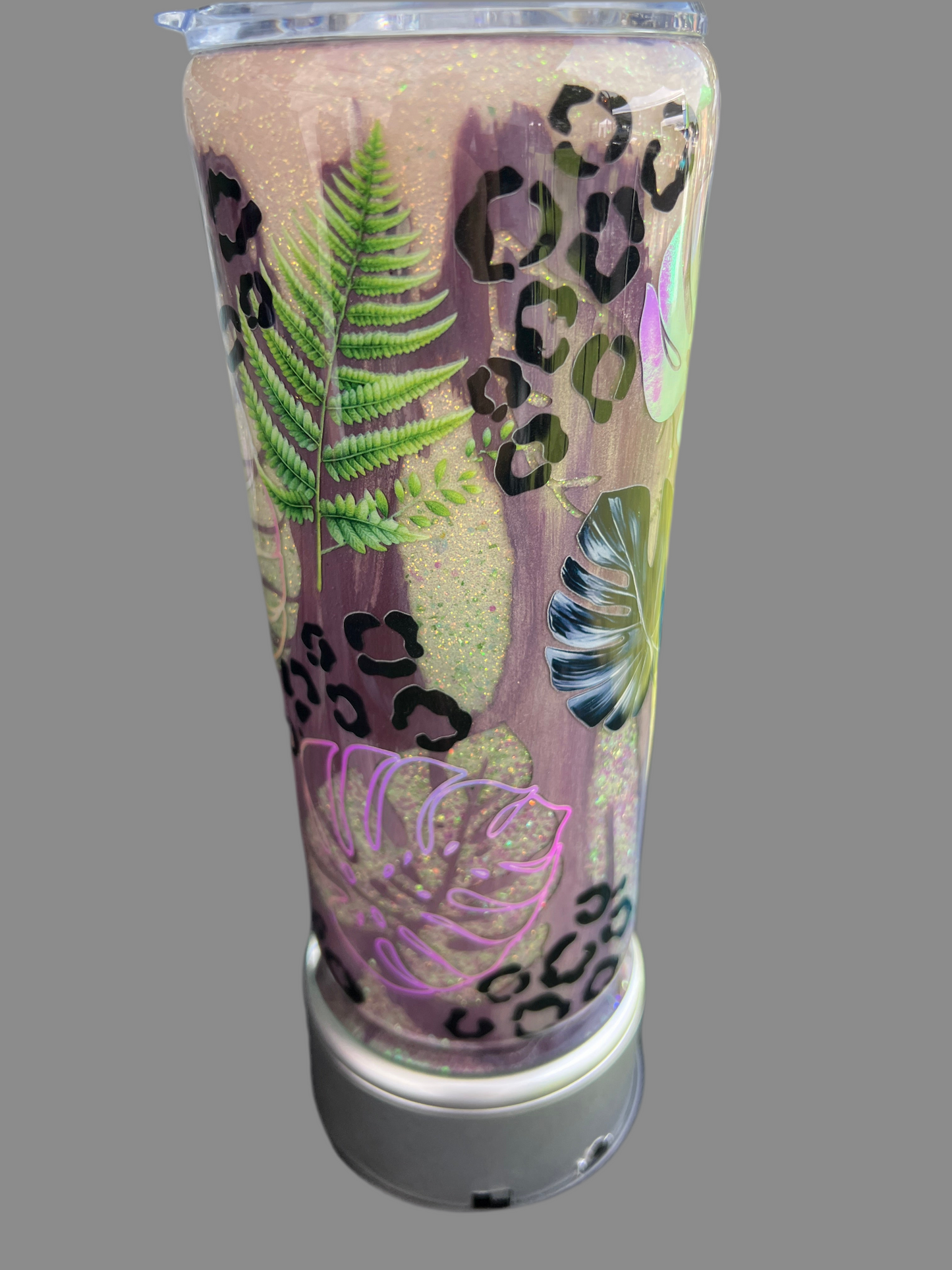 Clearance-RTS. Distressed Glow Monstera UV color change glitter base Built Brand 20oz