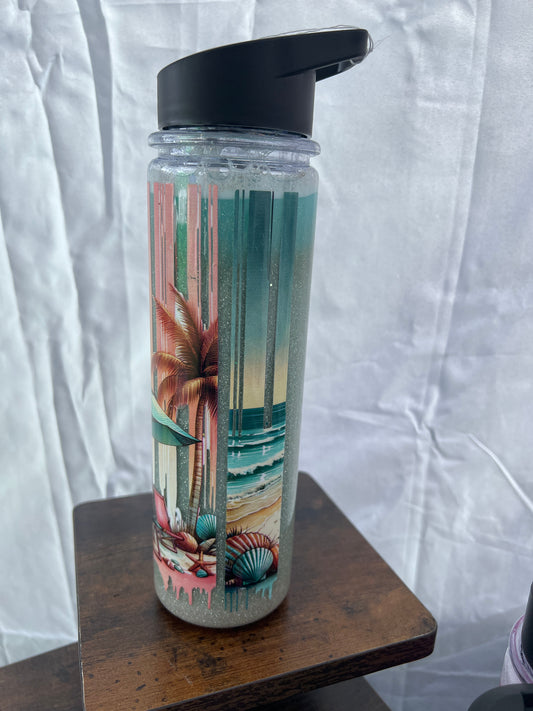 RTS.  Beach acrylic glitter sand snow globe 18oz