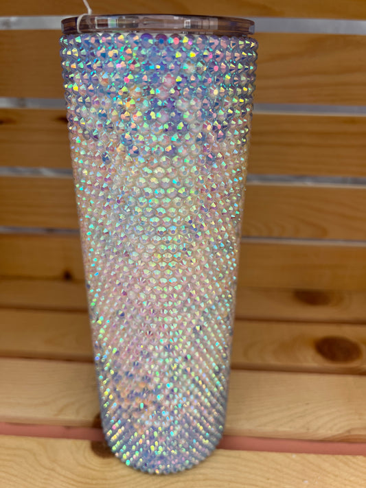 RTS. Rhinestone light blue to white trickle pattern Tumbler 30oz