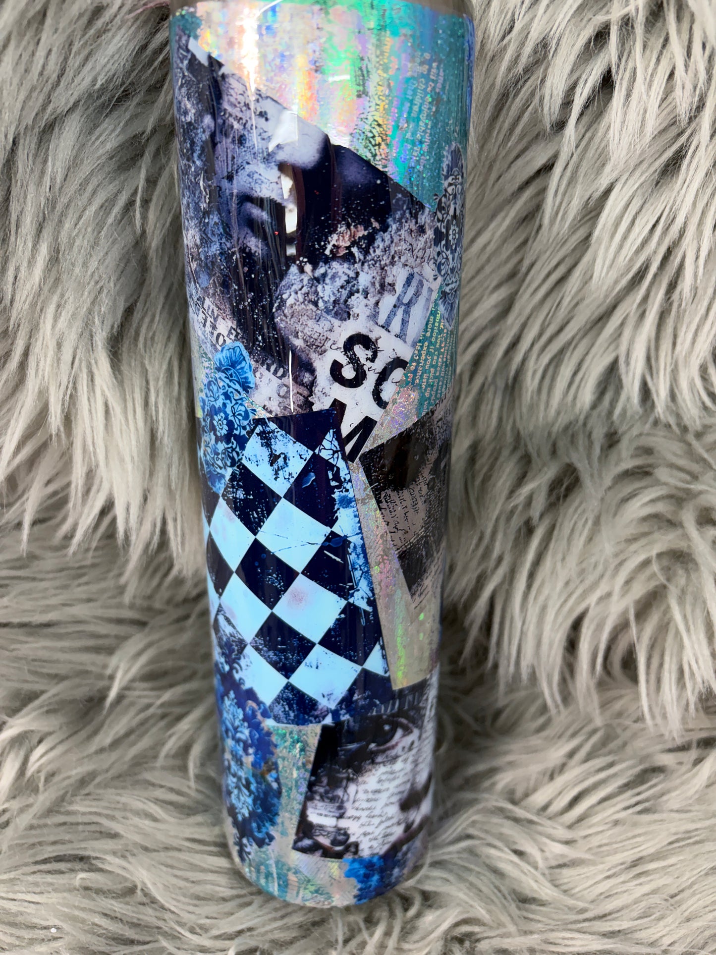 RTS - blue distressed face tumbler 32oz plump tipsy