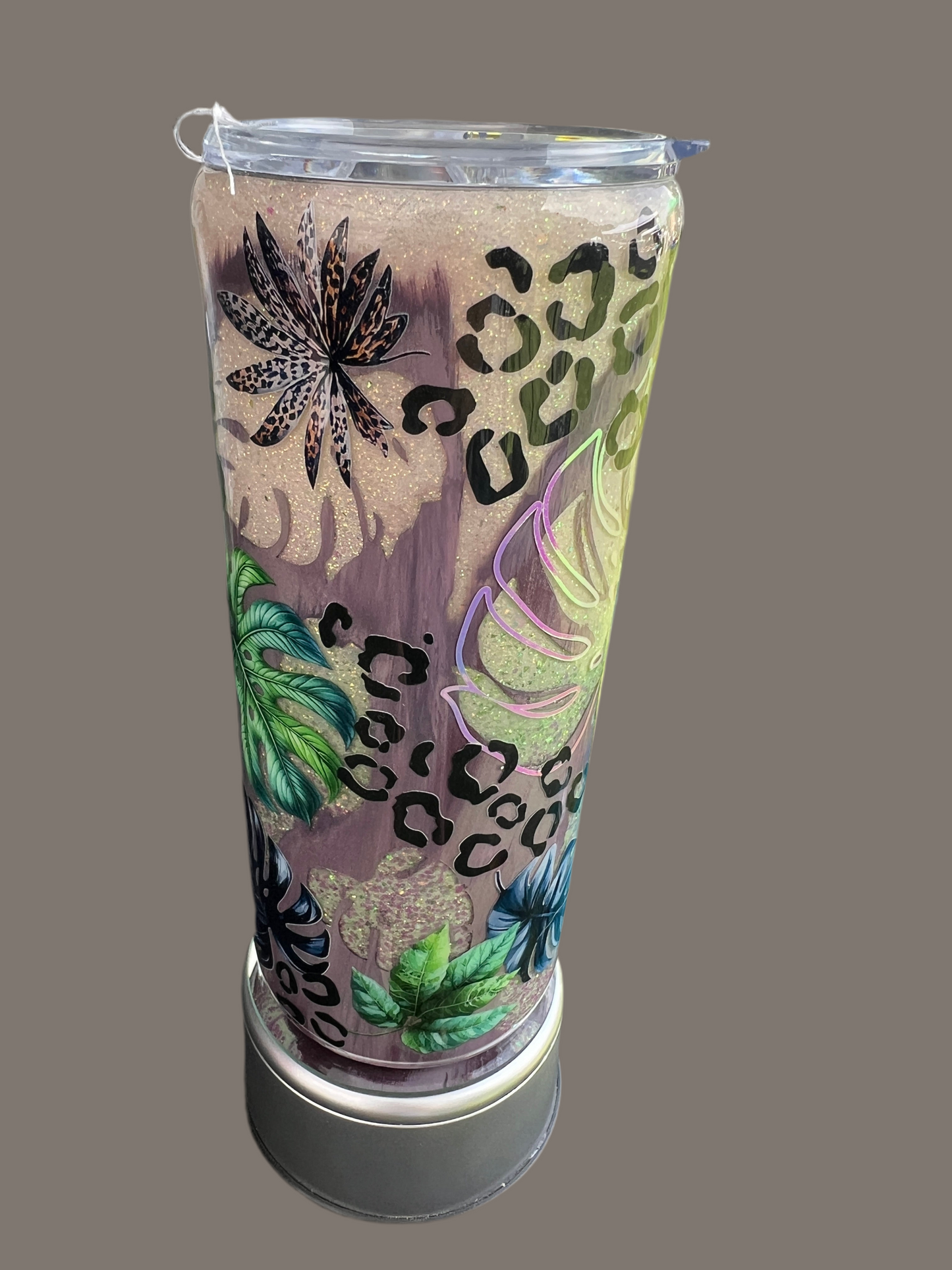 Clearance-RTS. Distressed Glow Monstera UV color change glitter base Built Brand 20oz