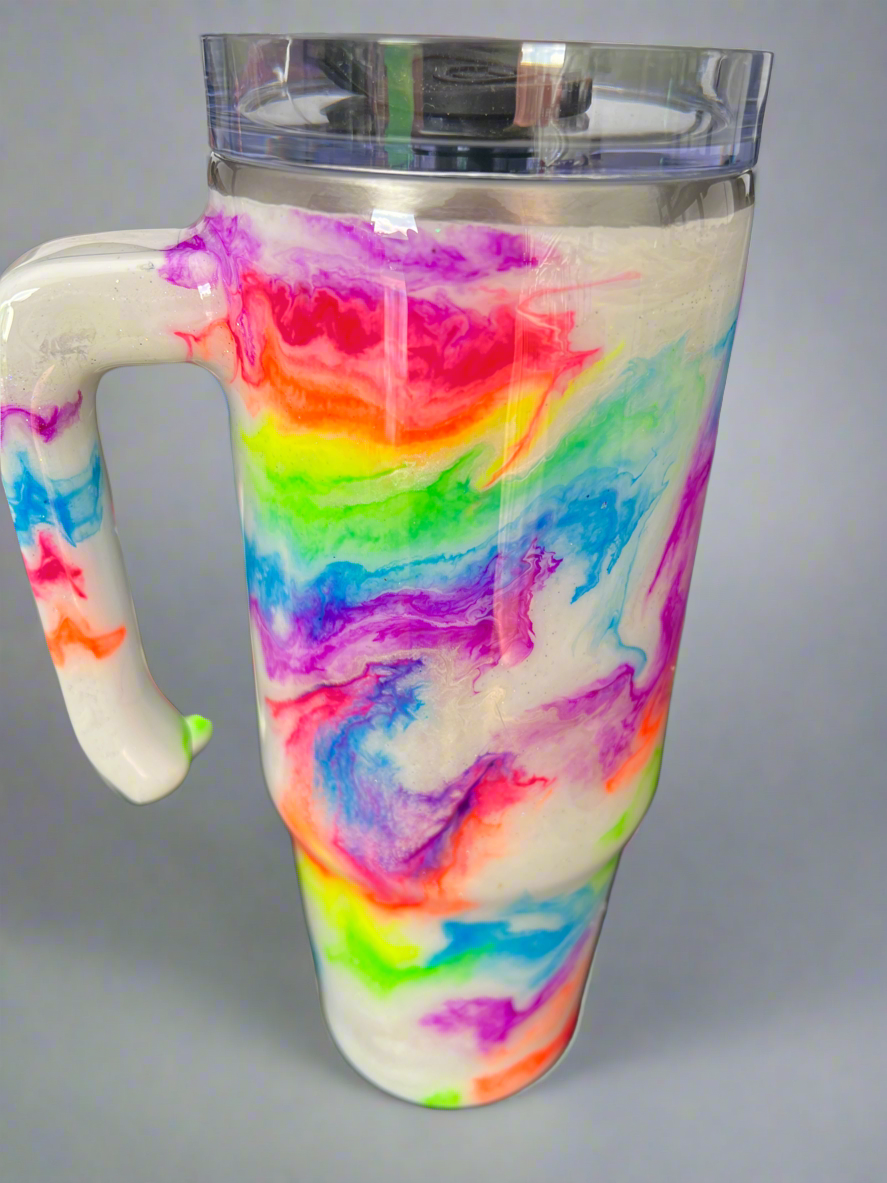 Clearance-RTS. Hello Summer Neon beach 24oz with handle