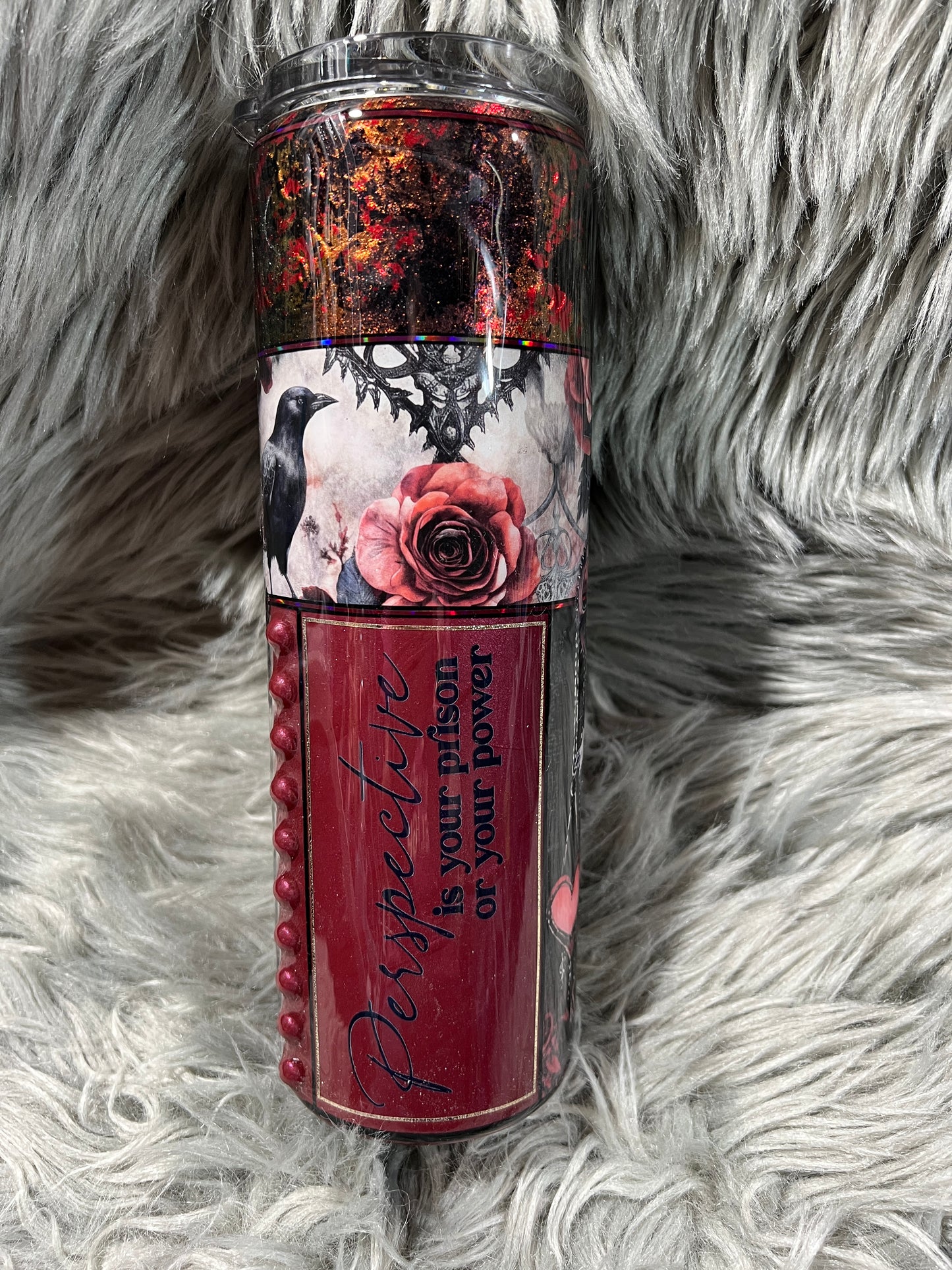 RTS. Red Perspective Raven Crow tumbler 30 oz