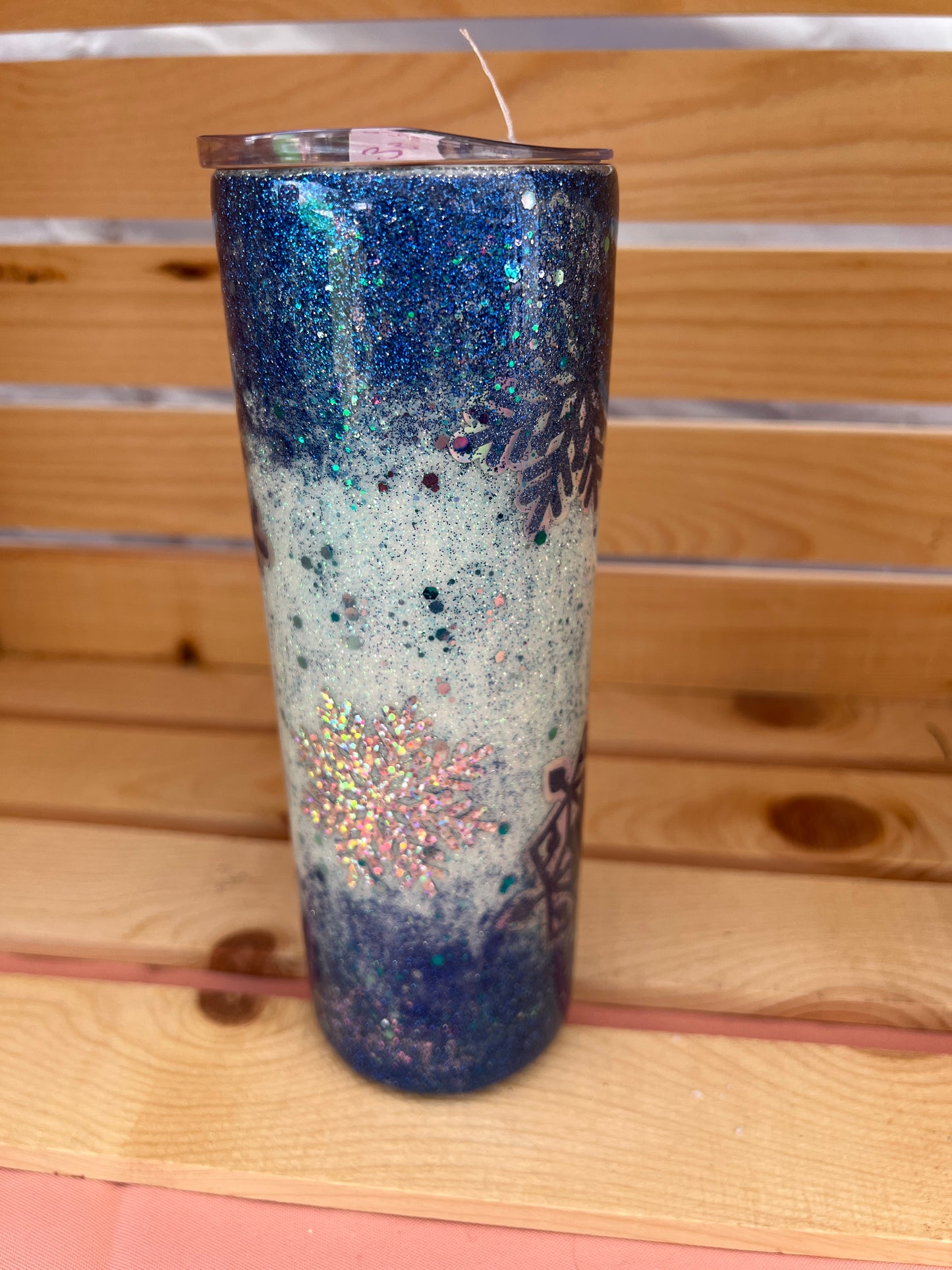 RTS.  Winter blue snow tapered tumbler 20oz
