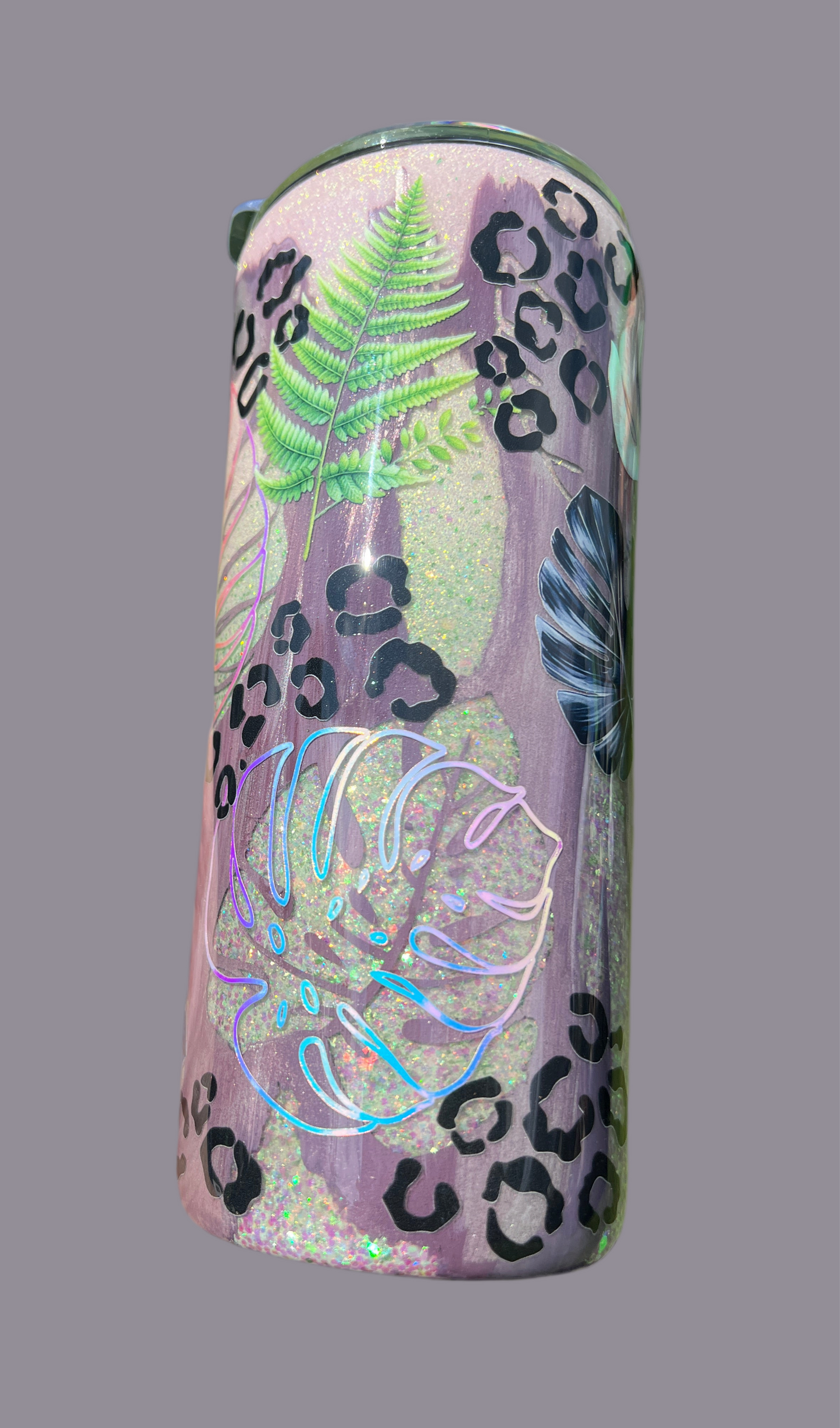 Clearance-RTS. Distressed Glow Monstera UV color change glitter base Built Brand 20oz