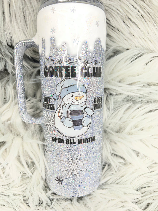 RTS. Snow drip coffee latte handle tumbler. 20oz Hoggdle skinny straight
