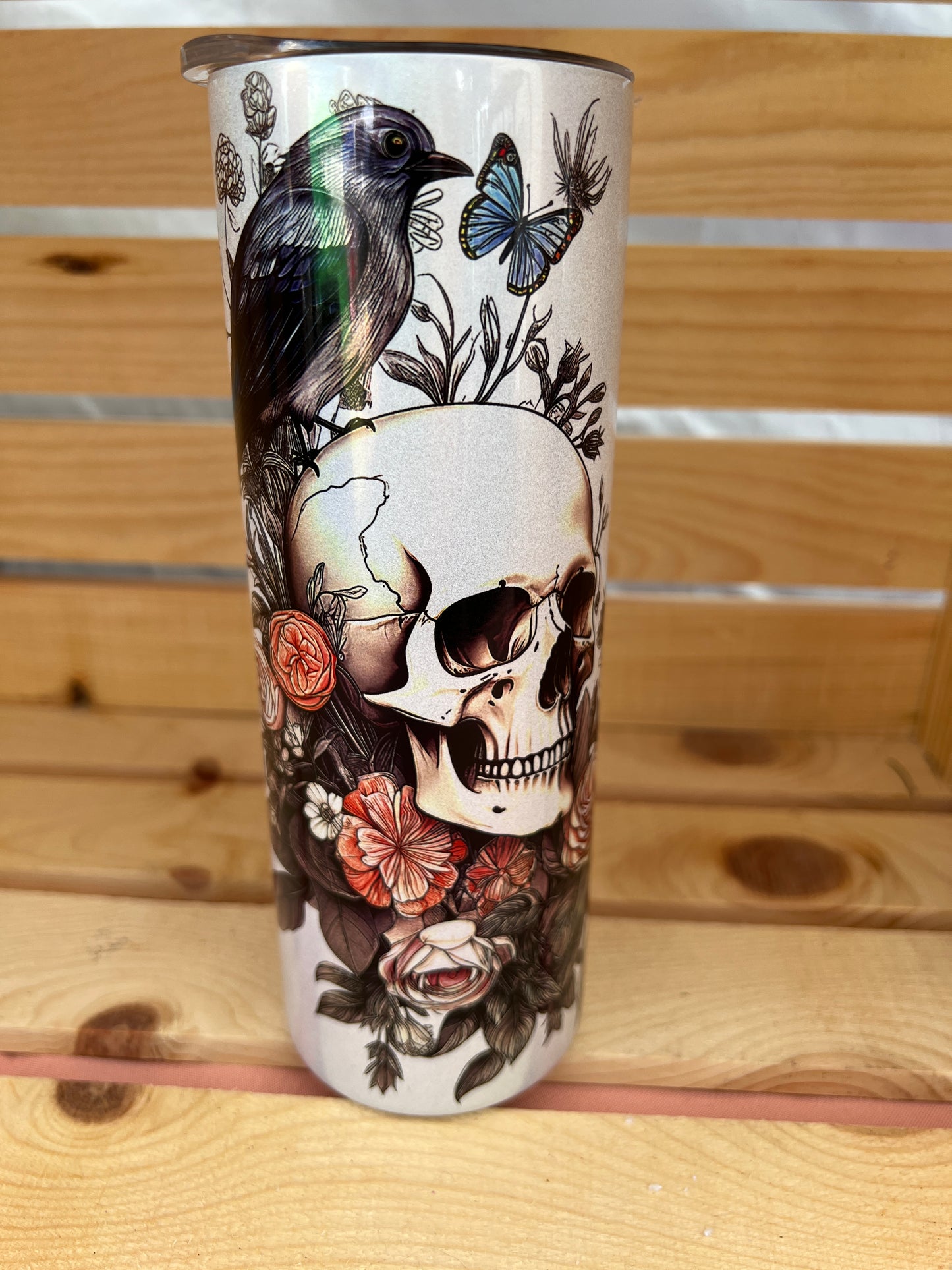 RTS. Sublimation skull & raven/crow glow in the dark / UV reactive color change 20oz tumbler
