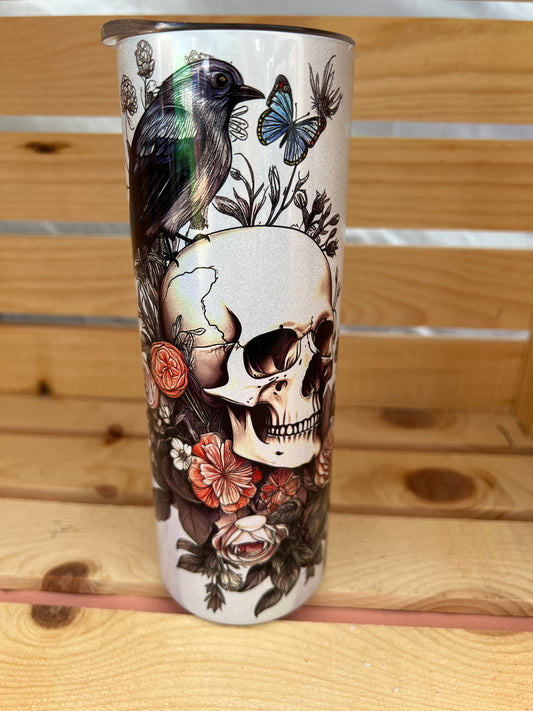 RTS. Sublimation skull & raven/crow glow in the dark / UV reactive color change 20oz tumbler