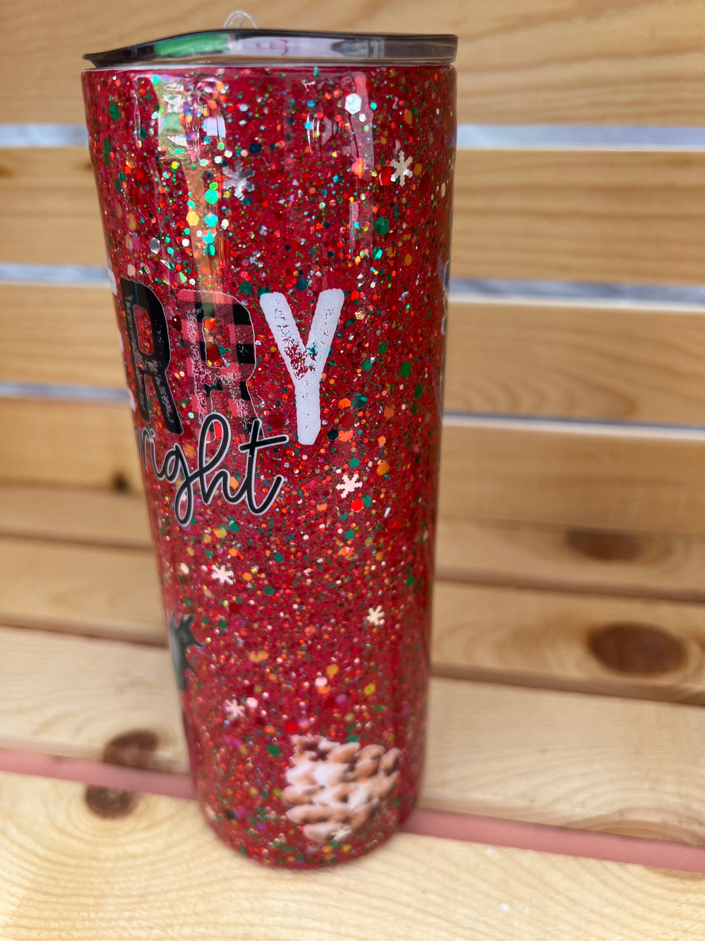 RTS.  Santa Red Glitter Merry & Bright Santa 20oz