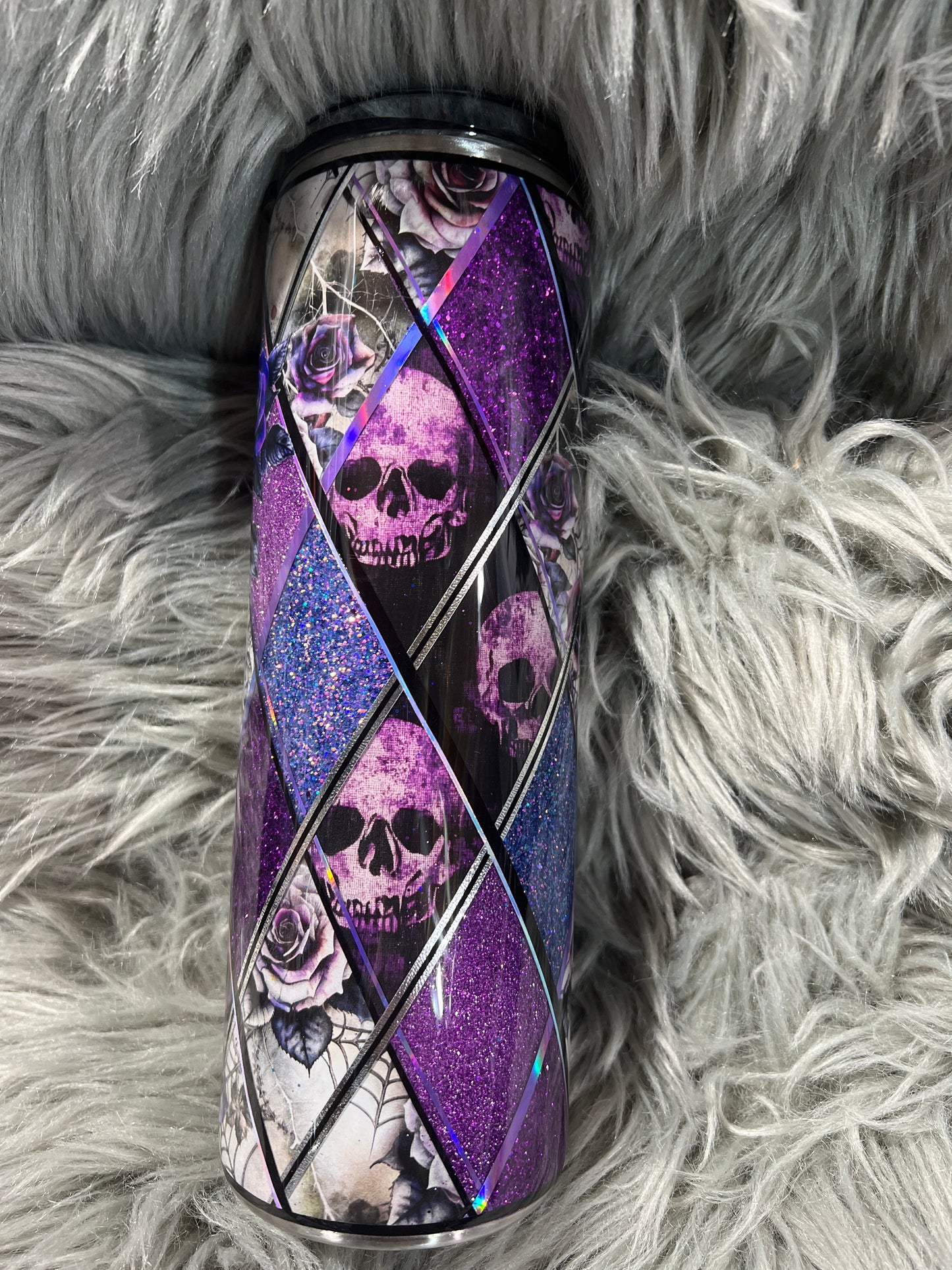 RTS. Diamond Purple Skeleton Rose tumbler 30 oz