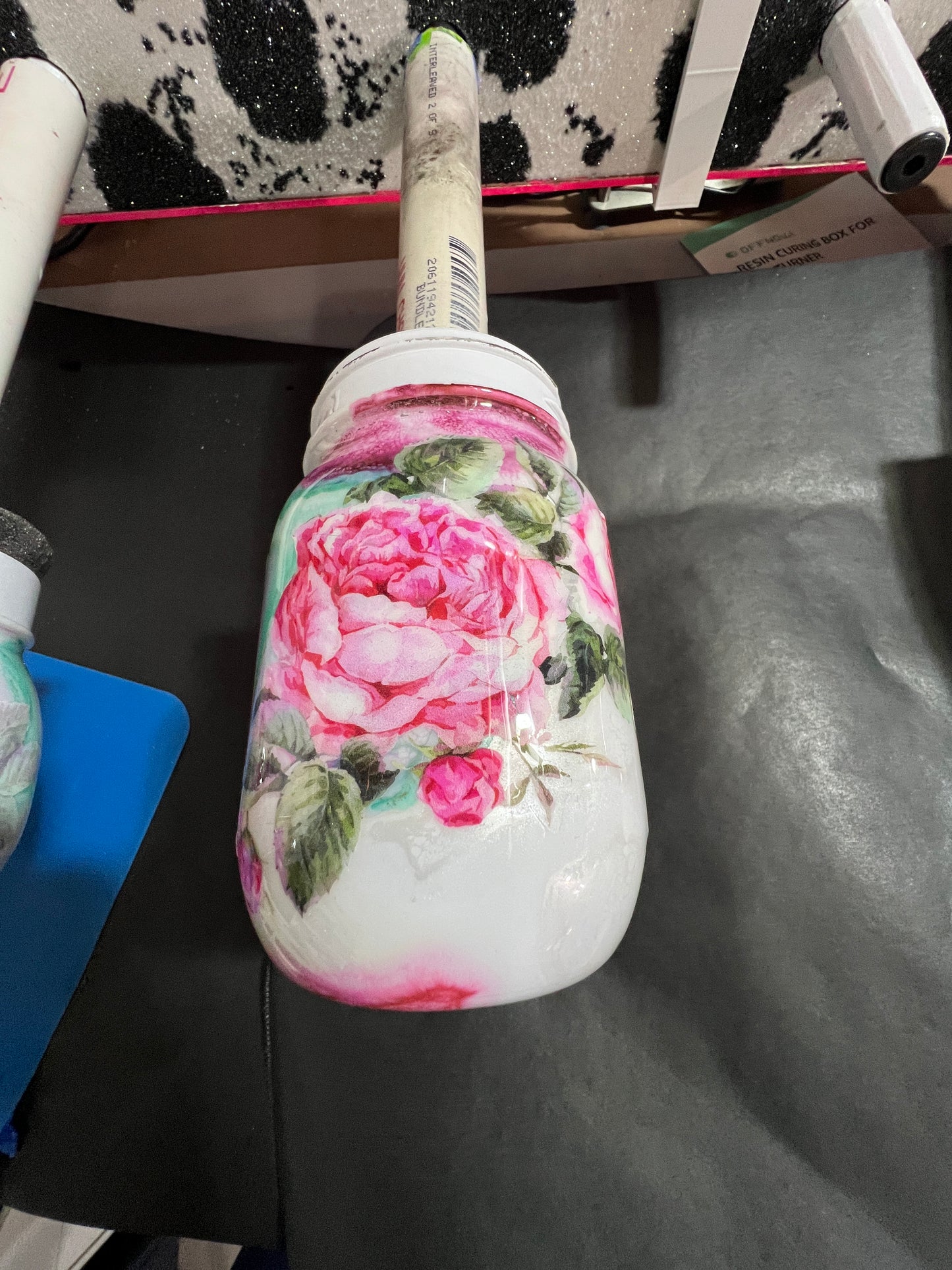 4pc Bathroom set pink, teal, mauve, white with Hand Soap Pump Dispenser (not foam), tooth brush holder, cotton ball and q-tip holders