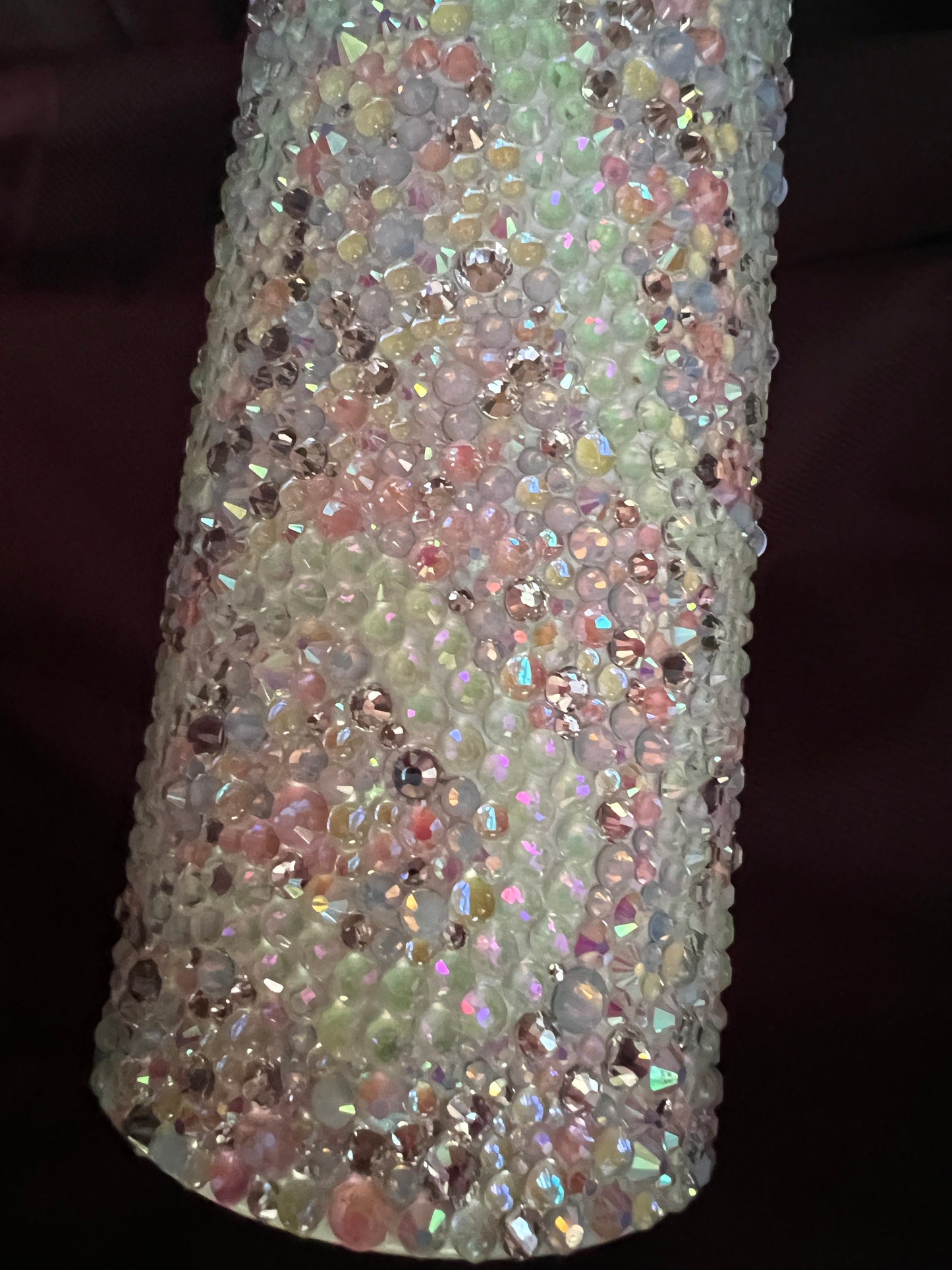 RTS. Rhinestone random Jessica Flynn Rhinestones with glow stones in waving pattern Tumbler 16oz
