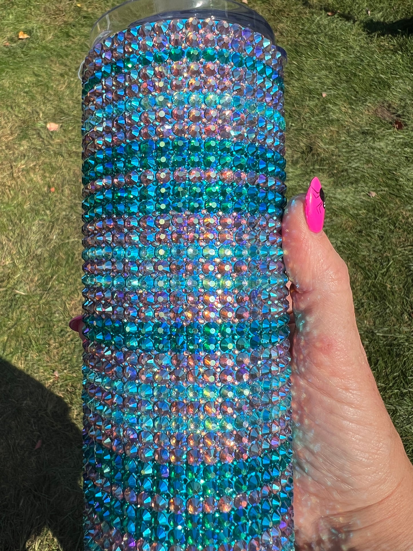 RTS. Rhinestone light blue, teal, pink Tumbler 20oz