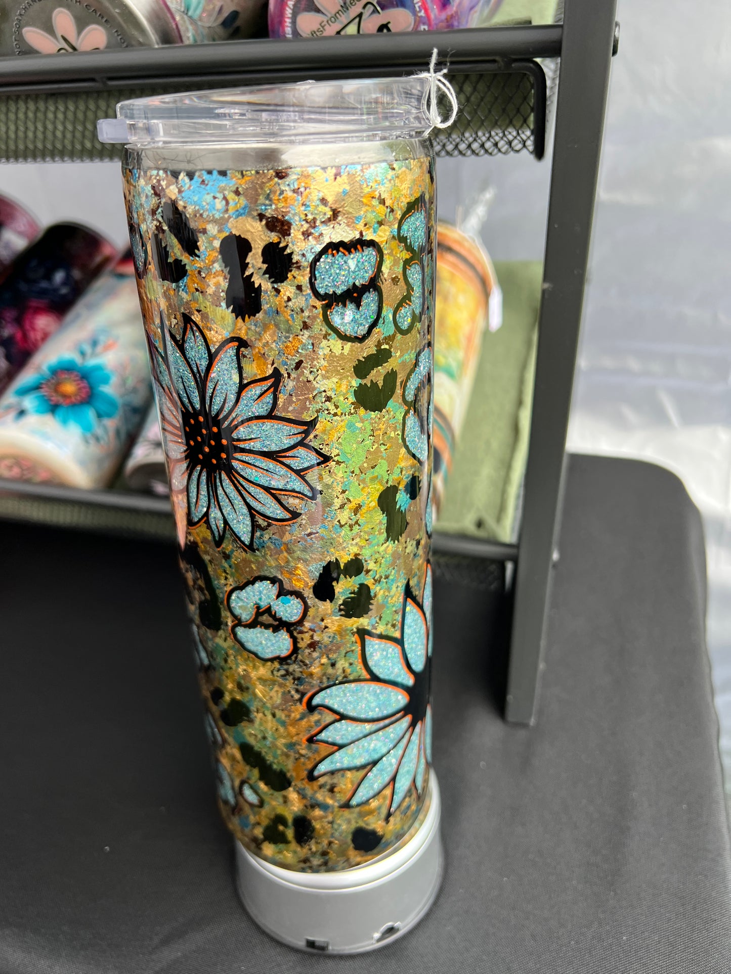 RTS.  Peekaboo Bull Skull sunflower 30oz tumbler