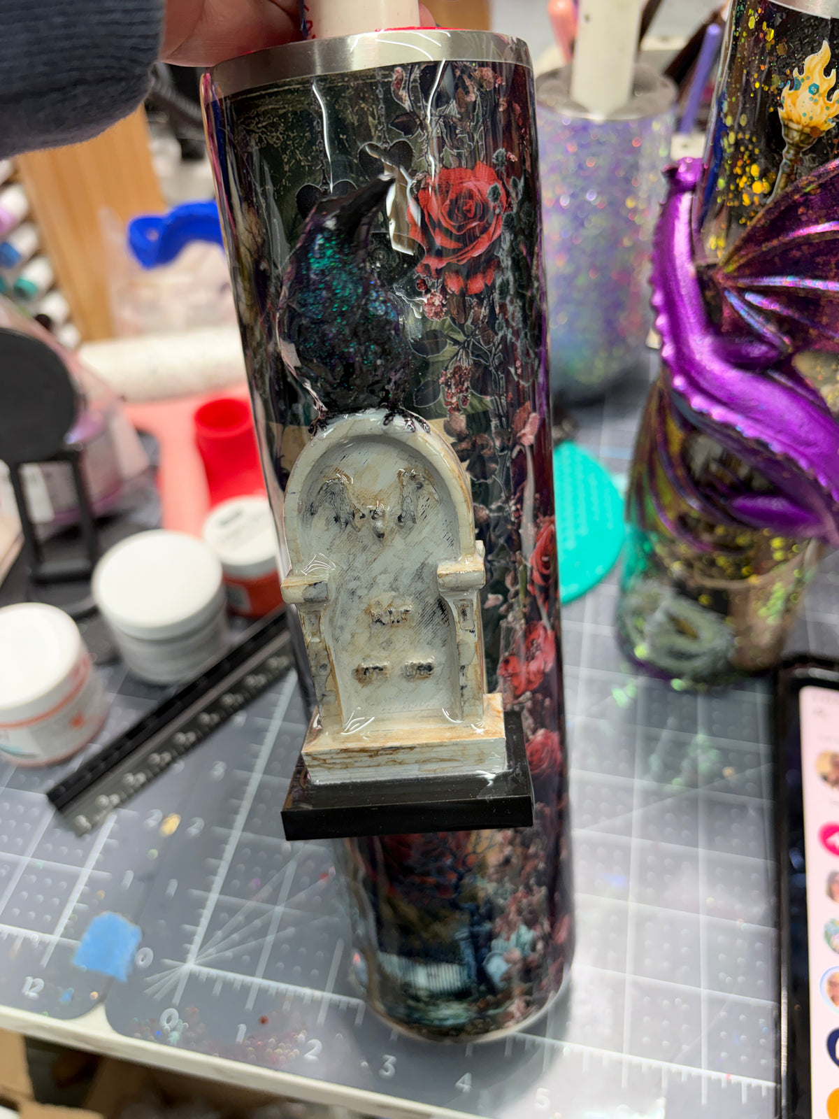New-In process. Cemetery girl and raven with 3d handle 32oz plump tipsy