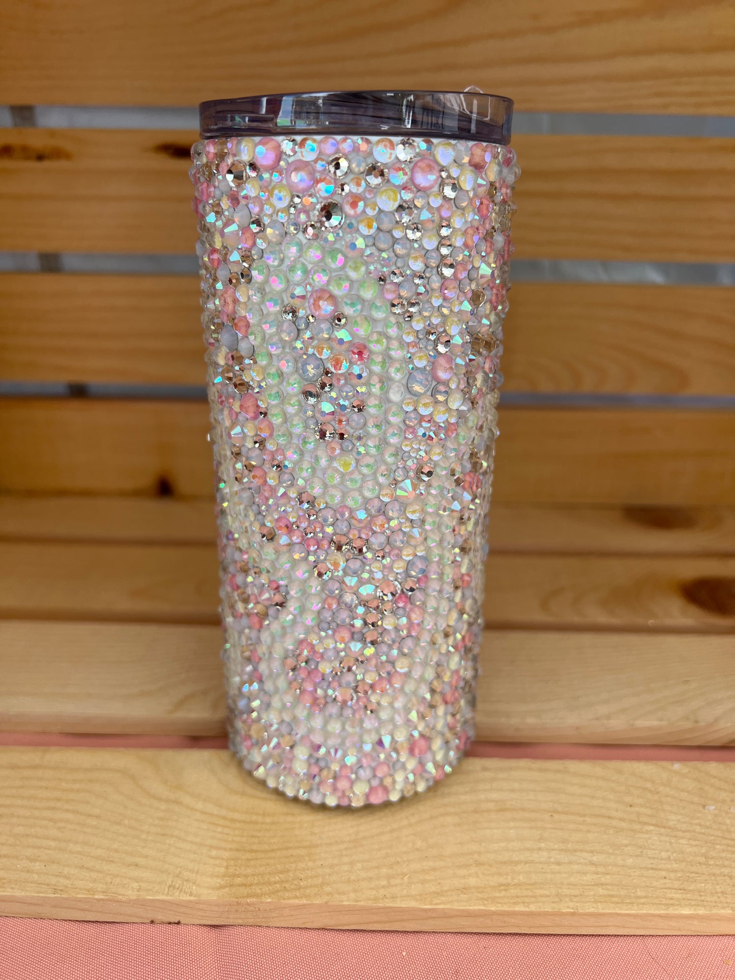 RTS. Rhinestone random Jessica Flynn Rhinestones with glow stones in waving pattern Tumbler 16oz