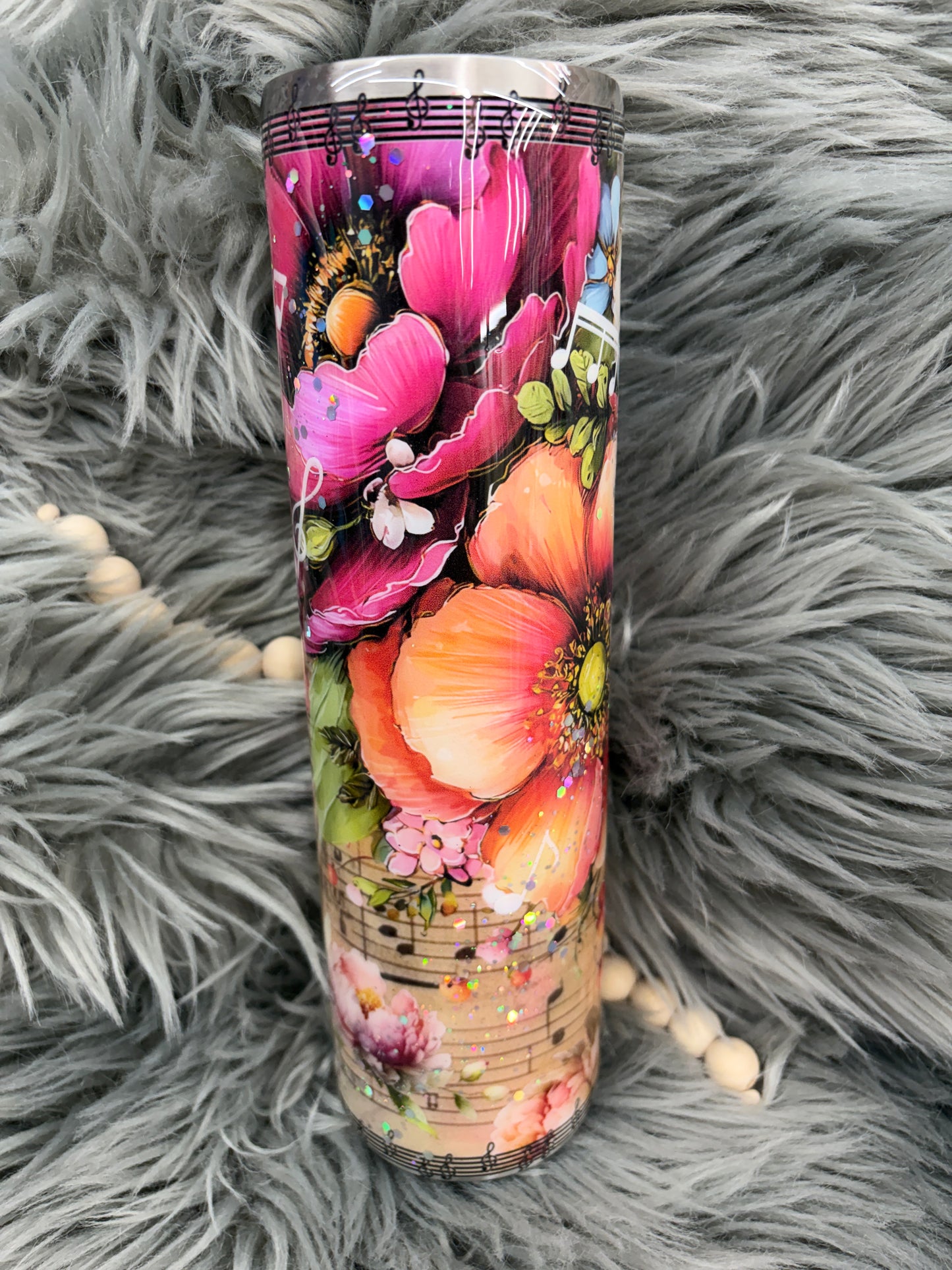 New - bright flowers and music tumbler 32oz plump tipsy