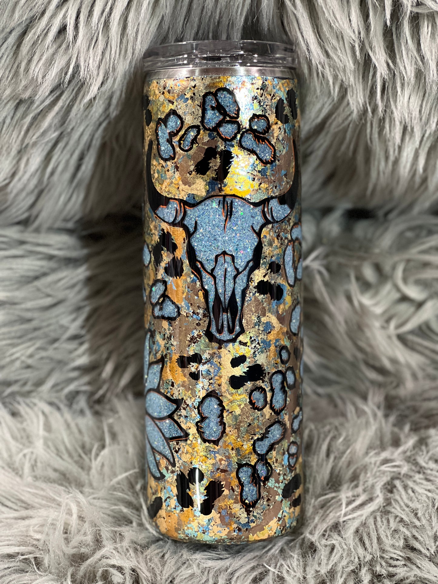 RTS.  Peekaboo Bull Skull sunflower 30oz tumbler