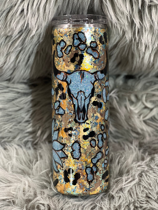 RTS.  Peekaboo Bull Skull sunflower 30oz tumbler