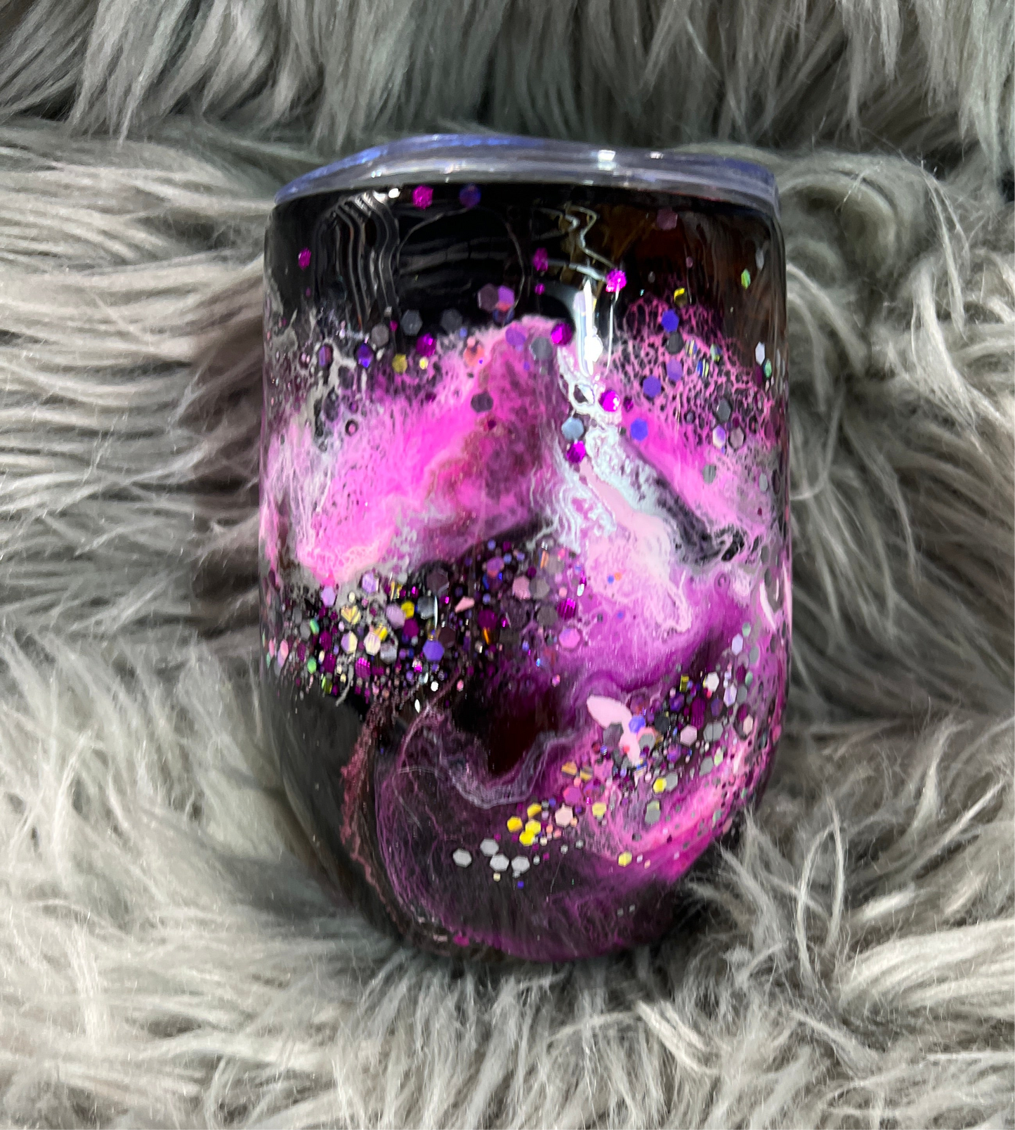 Clearance-RTS. Pretty in Pink-Black Base Ink Drop 12oz wine -ready for free personalization