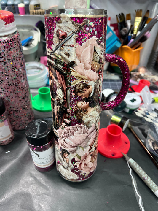 New - Romeo and Juliet glitter tumbler 32oz handled plump tipsy
