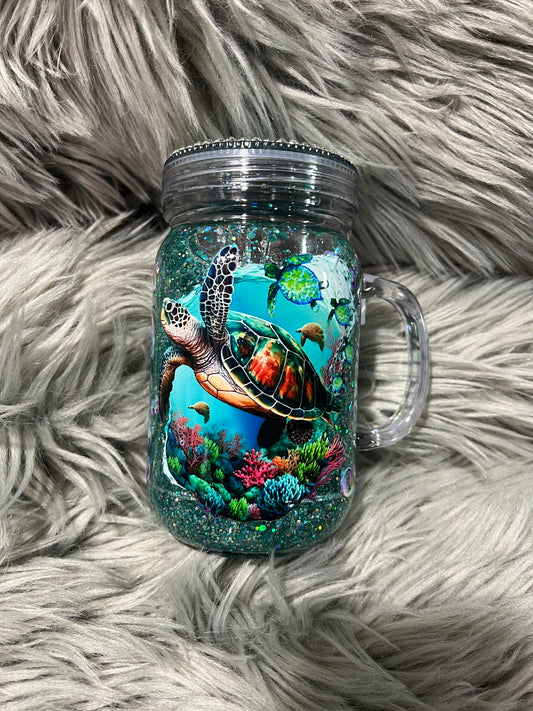 RTS.  Sea Turtle glitter acrylic snow globe 20oz