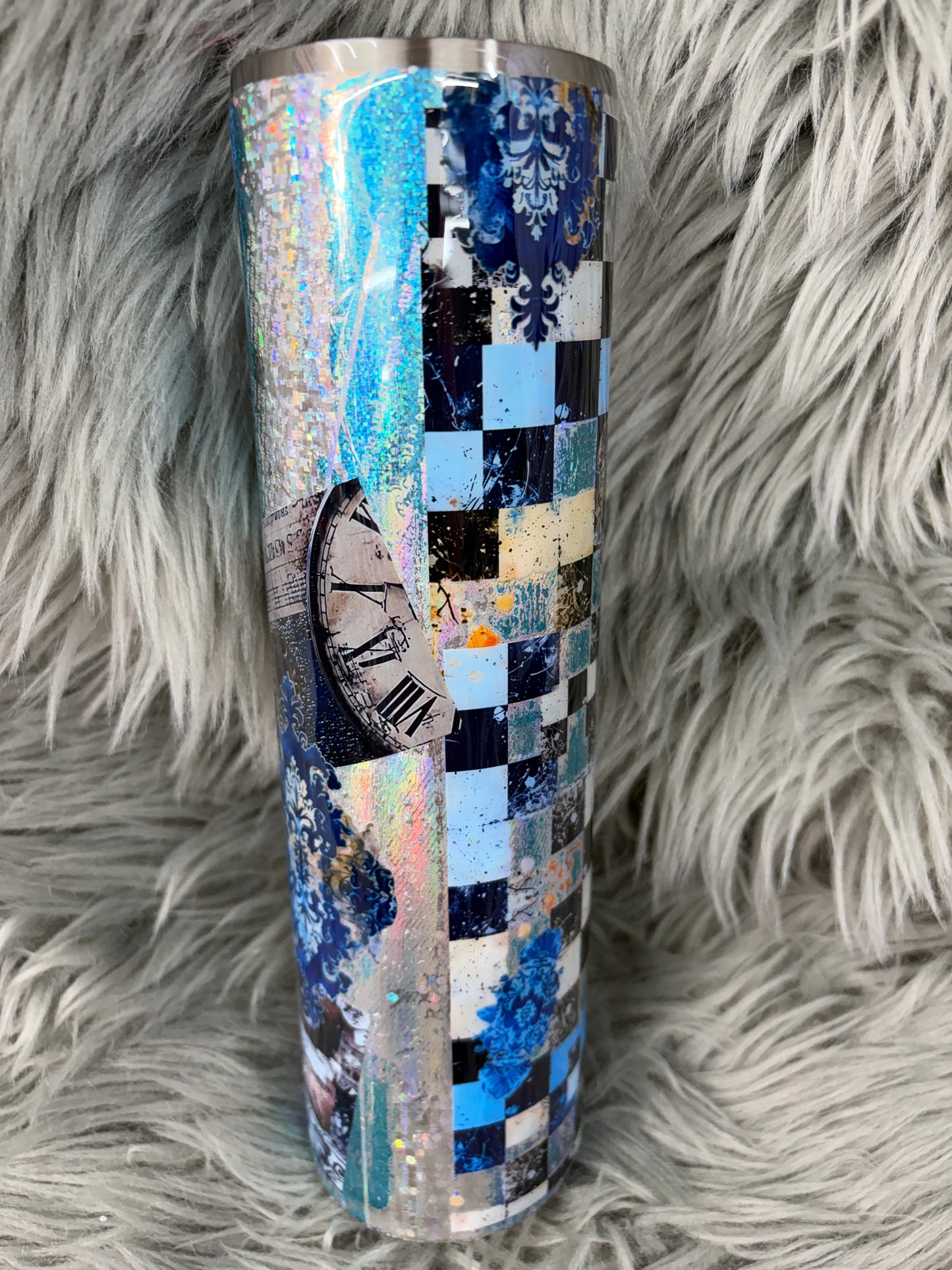 RTS - blue distressed face tumbler 32oz plump tipsy