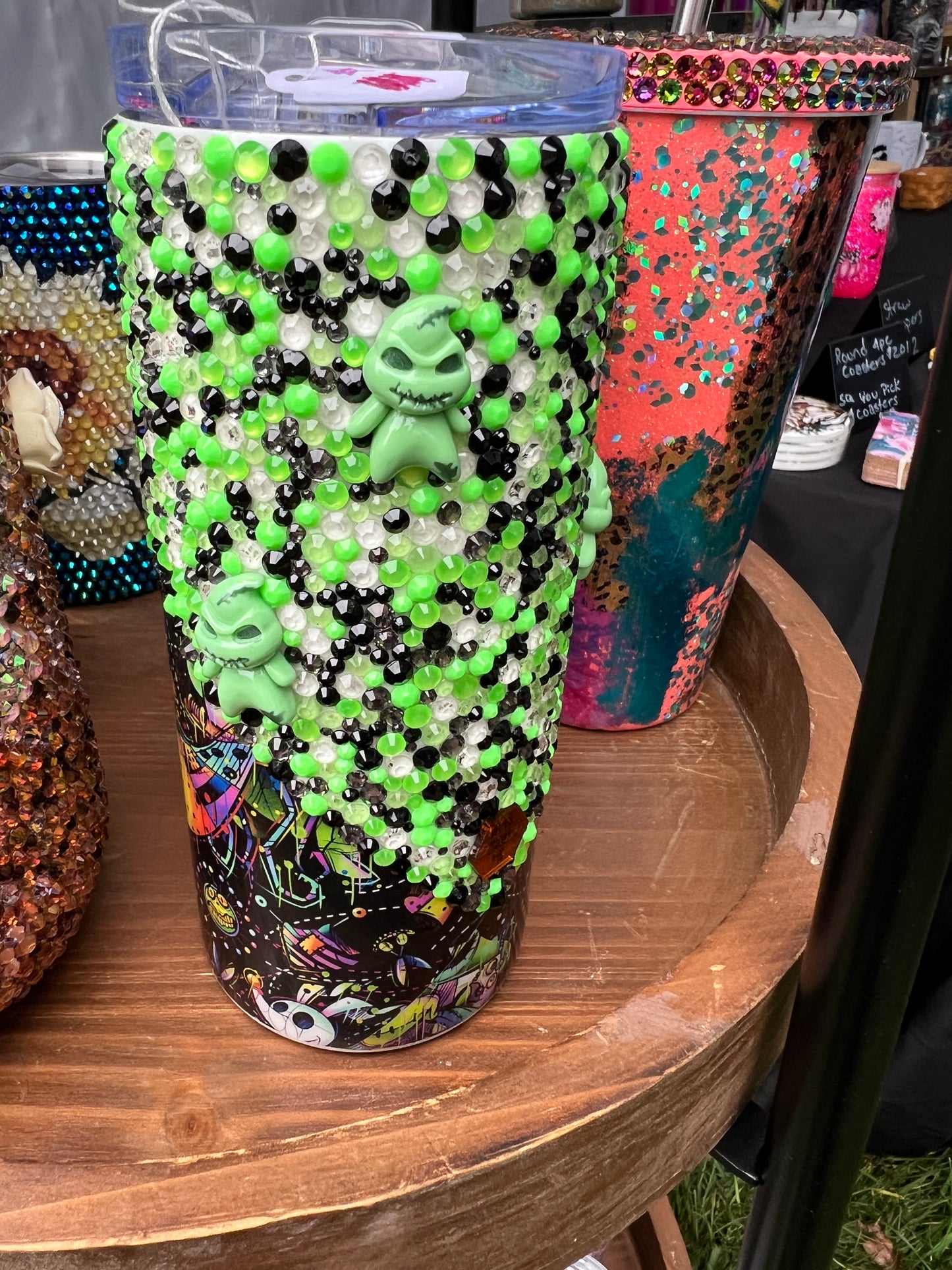 RTS.  Glow Oogieboogie nightmare Christmas rhinestone epoxy tumbler 16oz