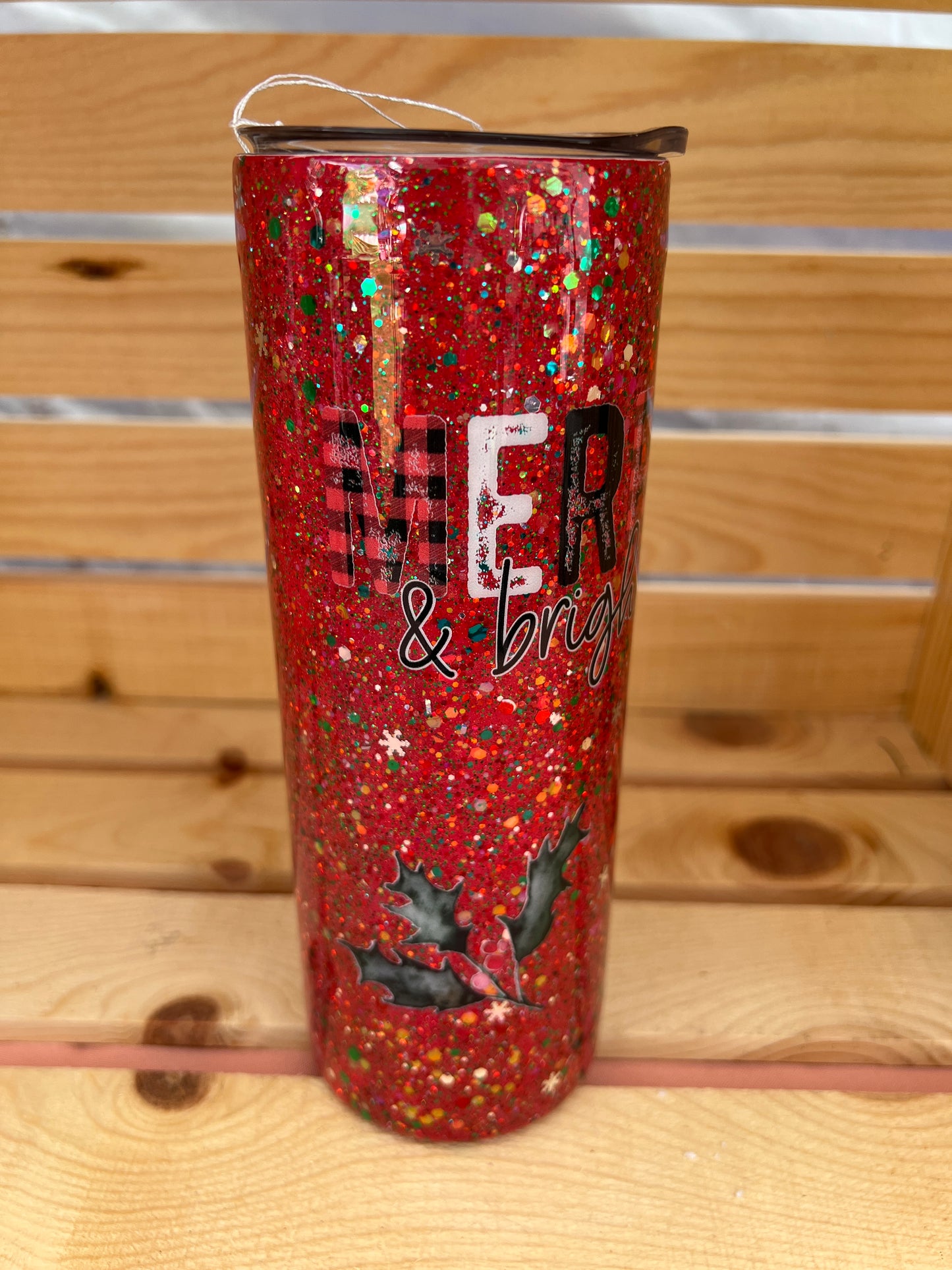 RTS.  Santa Red Glitter Merry & Bright Santa 20oz