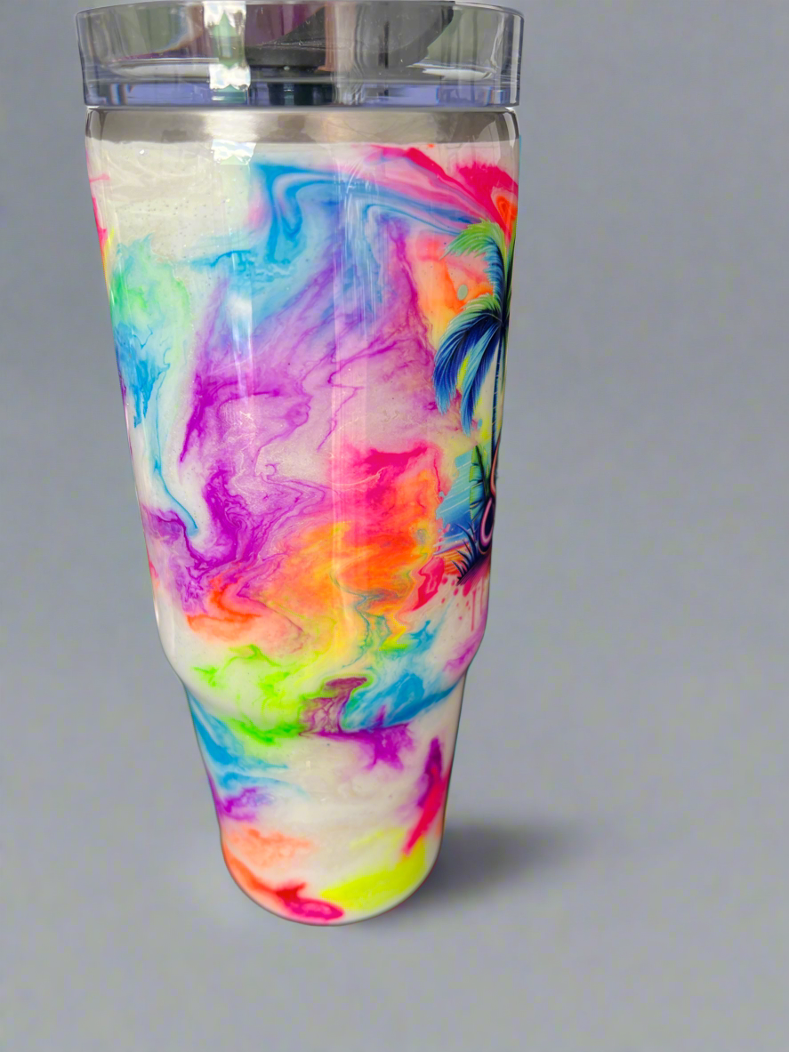 Clearance-RTS. Hello Summer Neon beach 24oz with handle