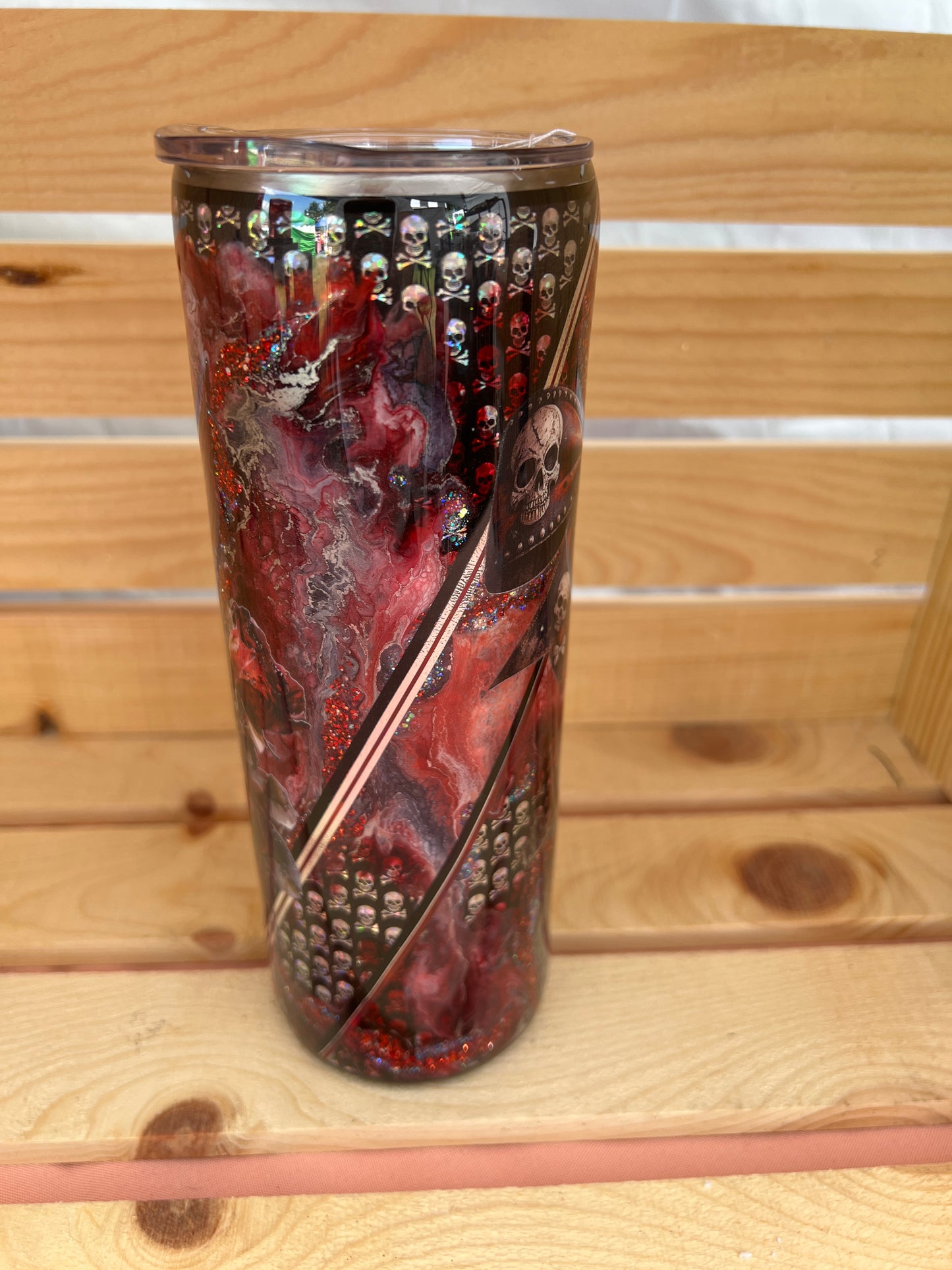 RTS.  Red reverse marble with skulls and a bow 20oz