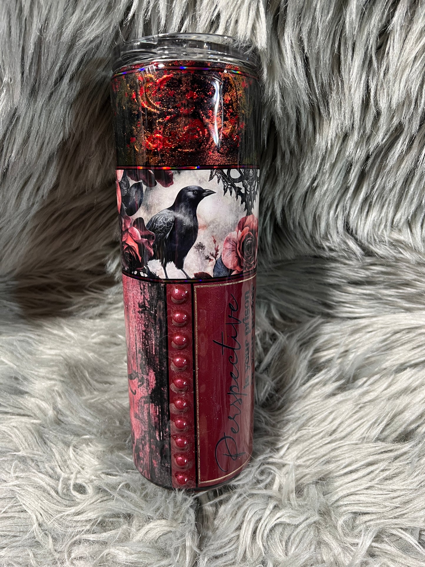 RTS. Red Perspective Raven Crow tumbler 30 oz