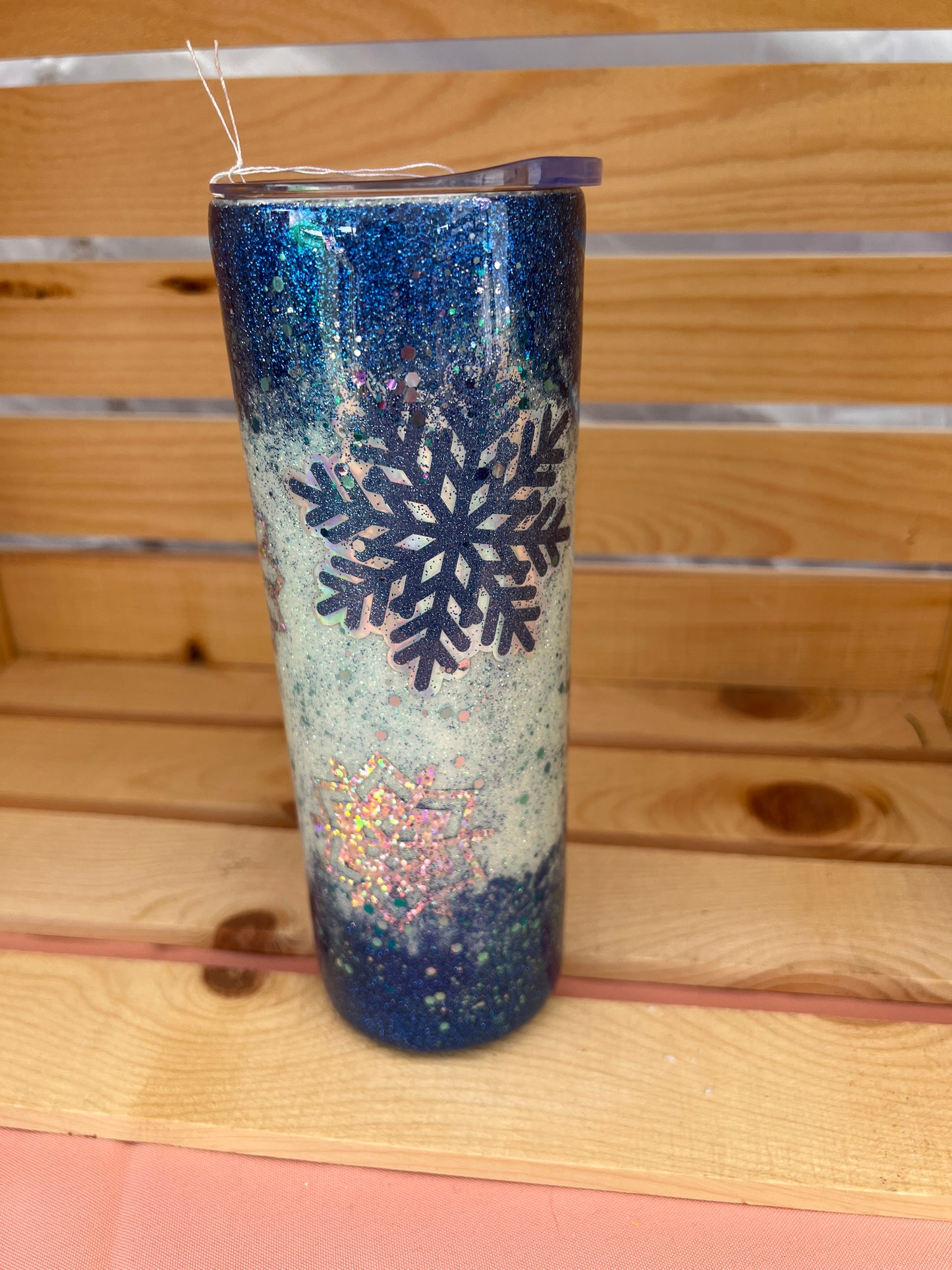 RTS.  Winter blue snow tapered tumbler 20oz